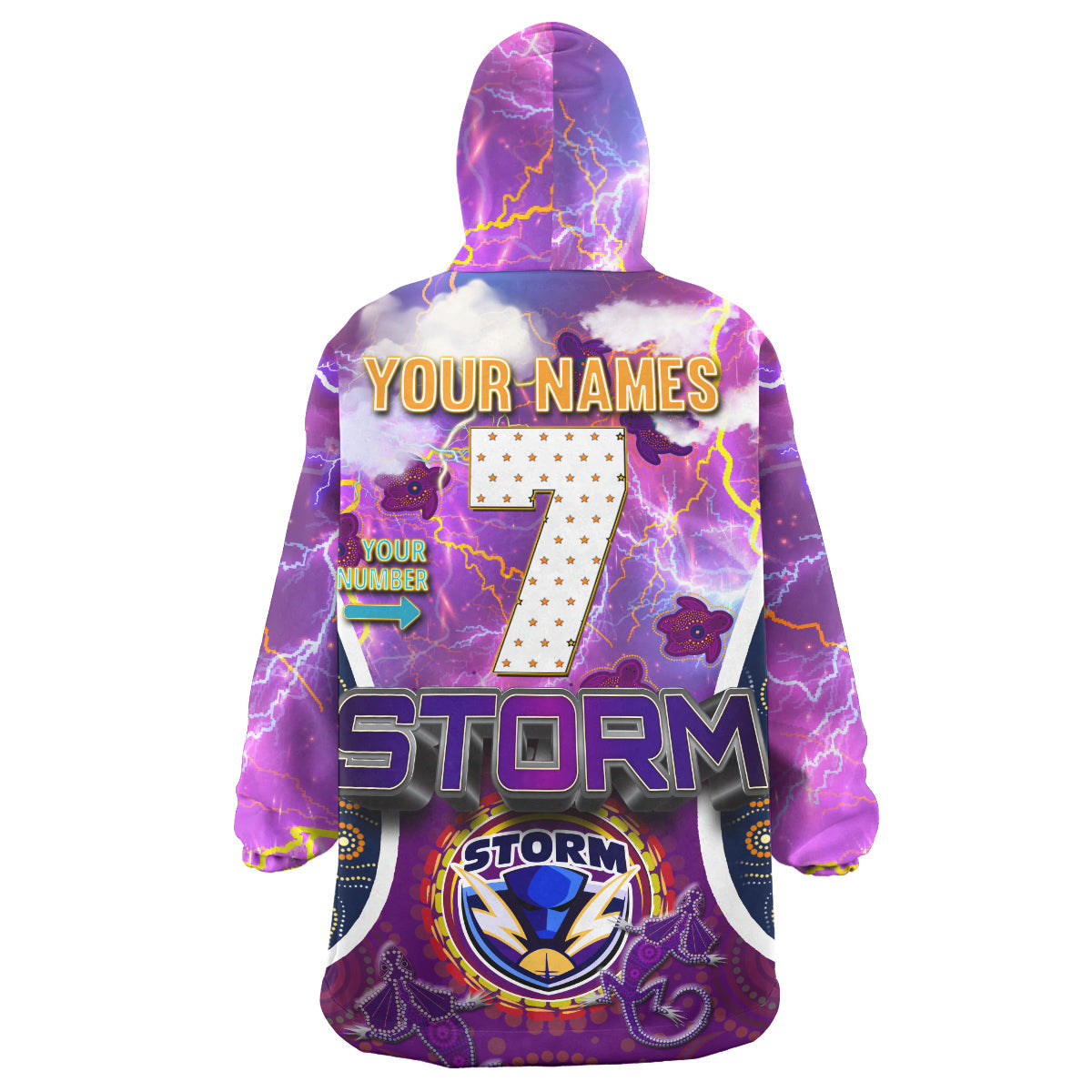 Storm Rugby Snug Hoodie - Custom Storm Man Thunder Power Mascot With Aboriginal Culture Personalised Name And Number Wearable Blanket Hoodie - Vibe Hoodie Shop