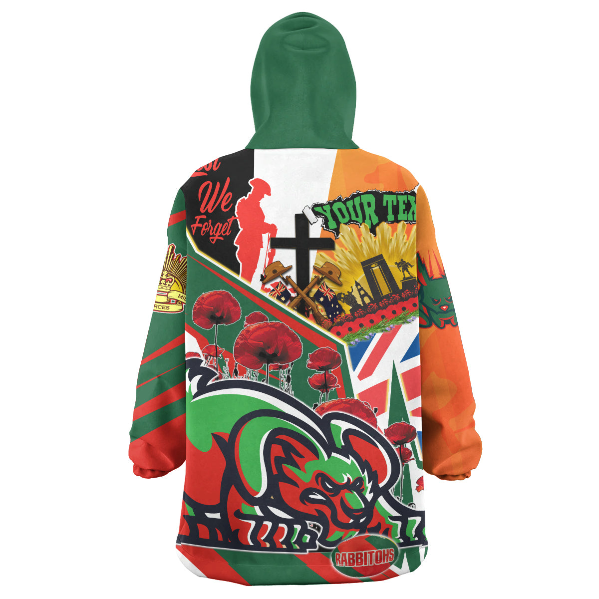 Rabbitohs Rugby Snug Hoodie - Custom Remembrance Rabbitohs Anzac Quote With Poppy And Rosemary Wearable Blanket Hoodie - Vibe Hoodie Shop