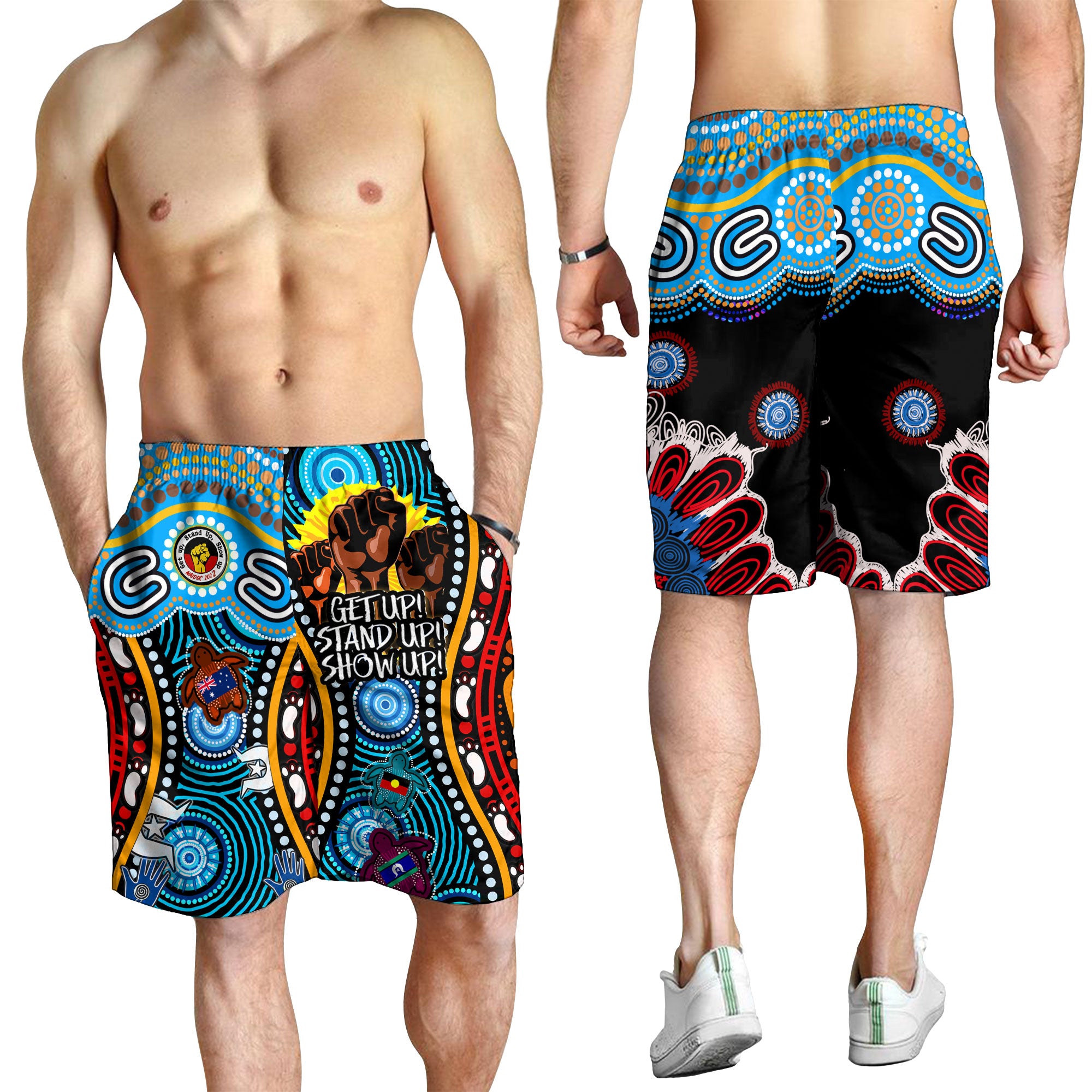 Australia NAIDOC Week 2022 Custom Men Short - Aboriginal Inspired and Torres Strait Islander Get Up! Stand Up! Show Up! - Vibe Hoodie Shop