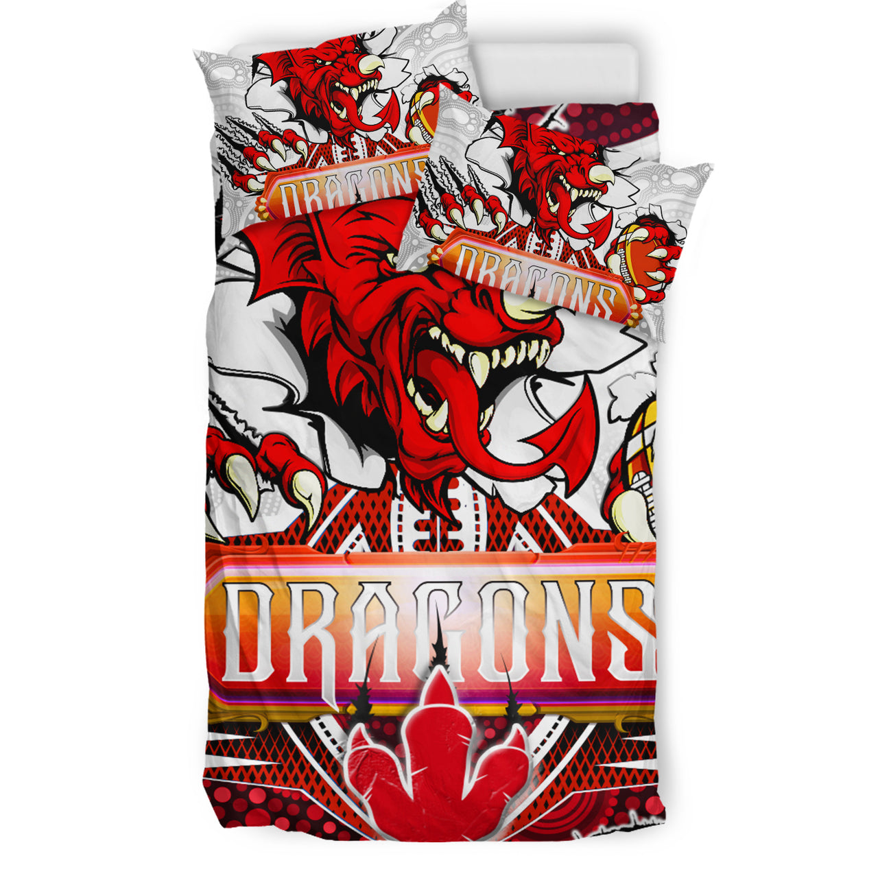 St. George Aboriginal Rugby Bedding Set - Custom Indigenous Super Dragons Scratch Style RLT13 - Vibe Hoodie Shop