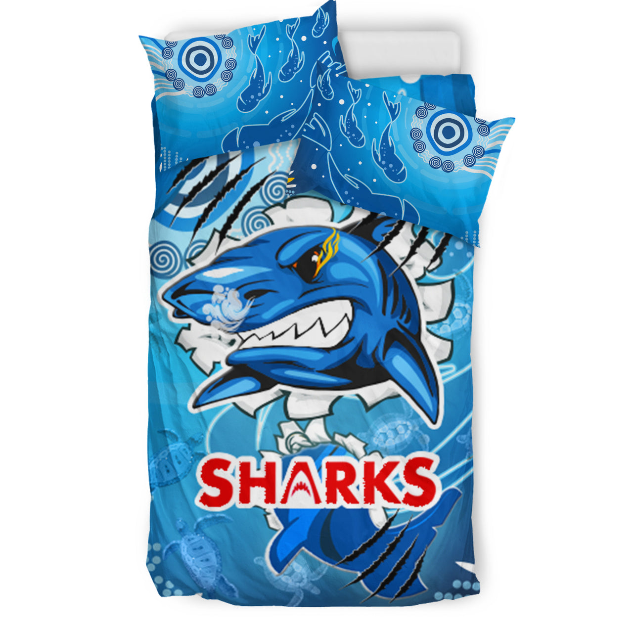 Sharks Aboriginal Custom Rugby Bedding Set - The Indigenous Sharks Scratch Style RLT13 - Vibe Hoodie Shop