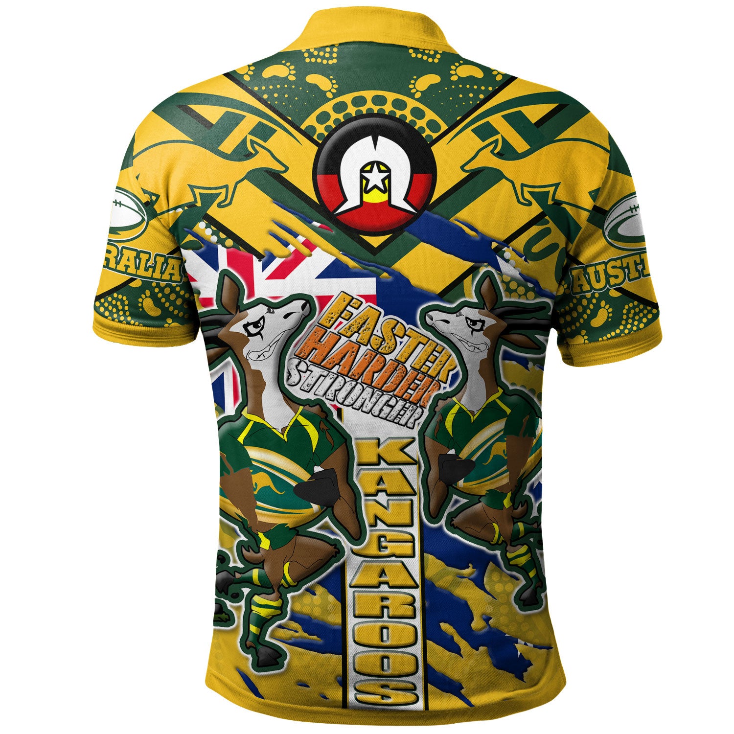 Australia National Rugby League Team Polo Shirt - Custom "Faster, Harder, Stronger" Kangaroos Squad Aboriginal Pride Polo Shirt - Vibe Hoodie Shop