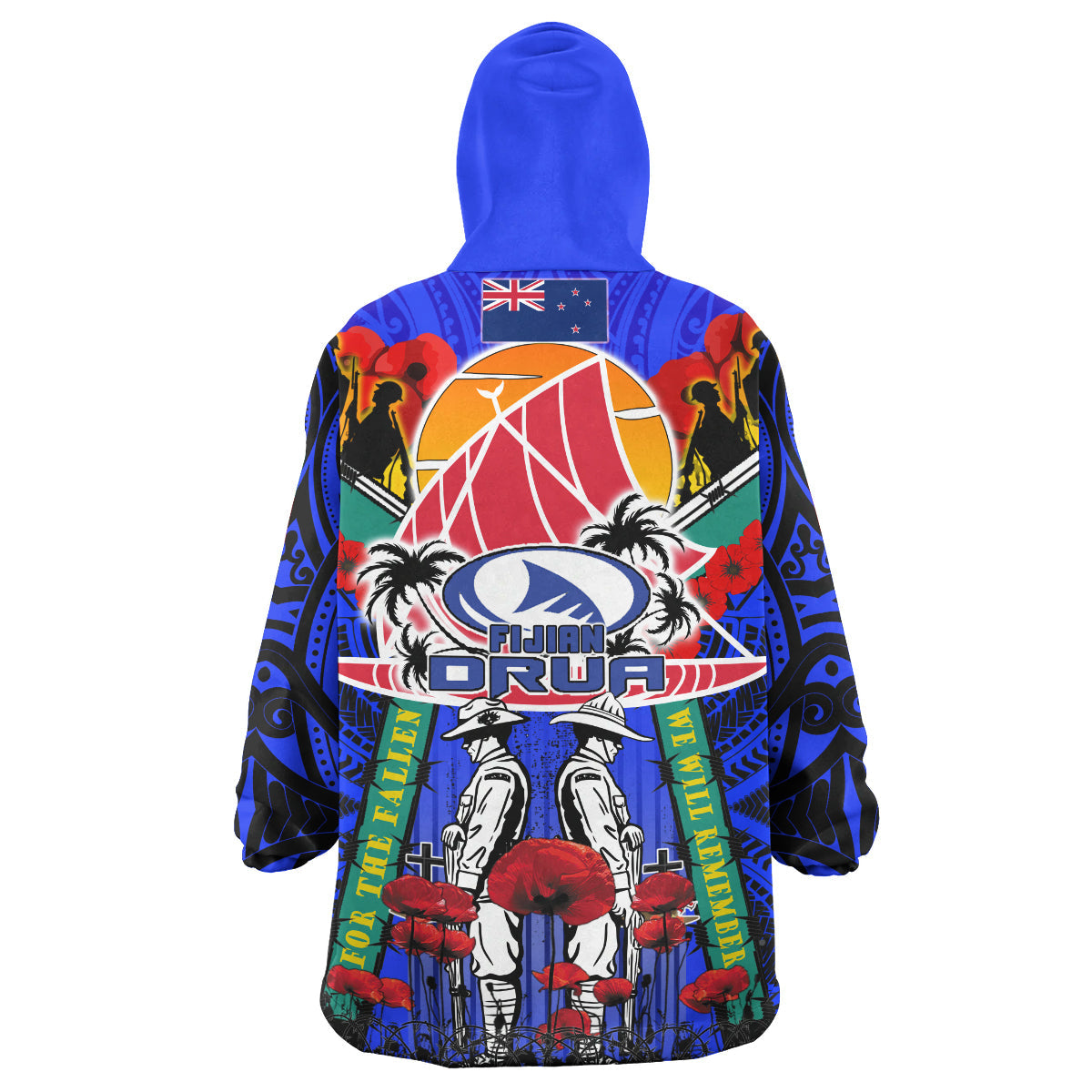 Fijian Drua Rugby Custom Snug Hoodie - Fijian Drua Anzac Day Remembrance with Poppy Flower And Polynesian Patterns Wearable Blanket Hoodie RLT14 - Vibe Hoodie Shop