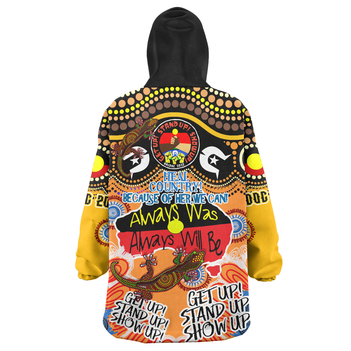 Australia NAIDOC Week 2023 Wearable Blanket Hoodie - NAIDOC Week Timeline With Aboriginal Inspired Dot Art Painting And Aussie Gecko Wearable Blanket Hoodie - Vibe Hoodie Shop