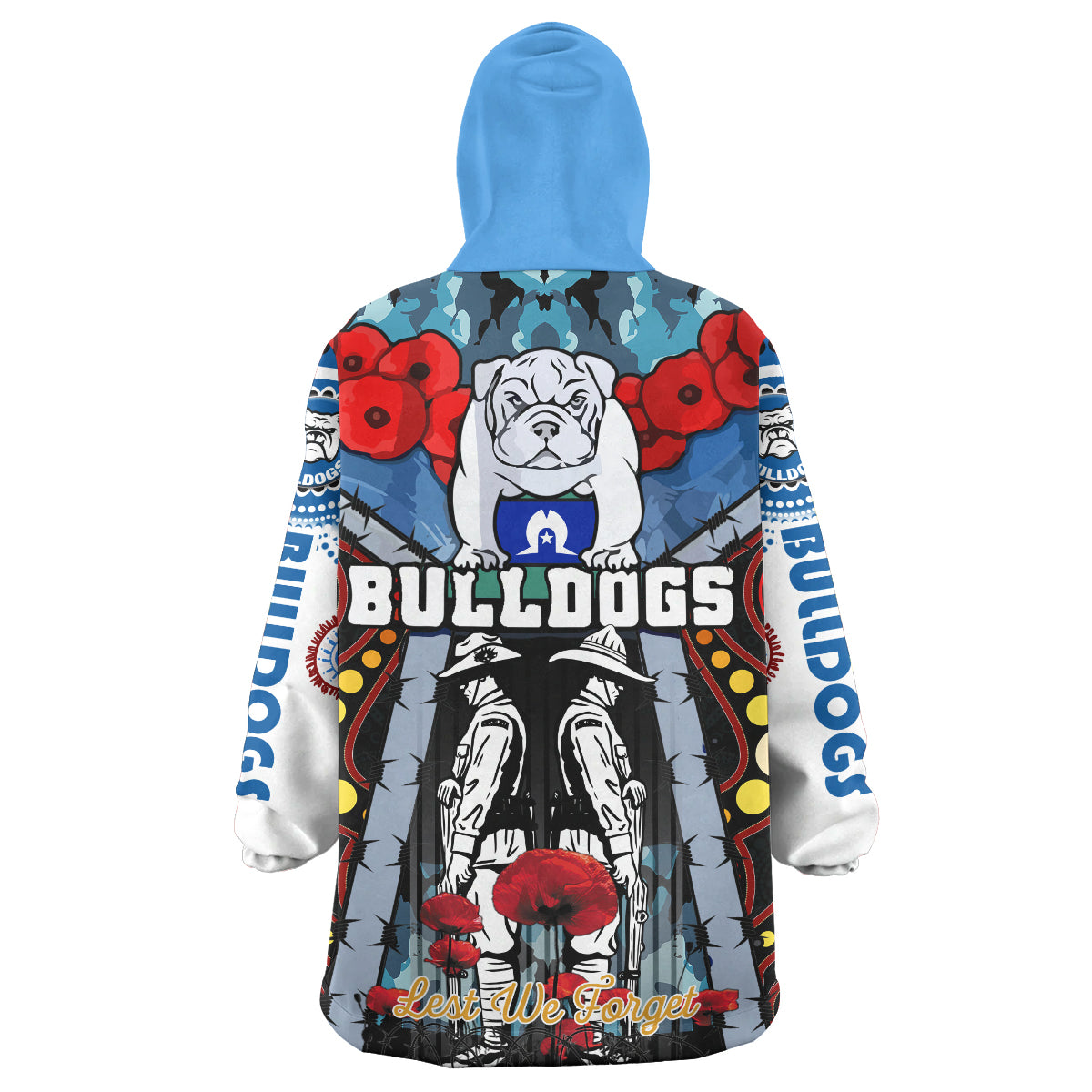 Bulldogs Aboriginal Rugby Anzac Day Snug Hoodie - Remembrance Indigenous Culture Bulldogs With Poppy Flower Watercolour Style Wearable Blanket Hoodie - Vibe Hoodie Shop