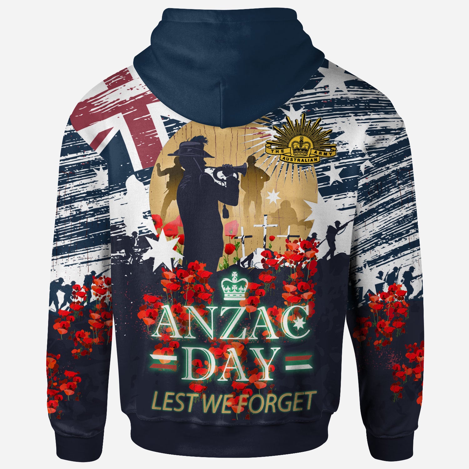 Australia Anzac Day Blue Custom Hoodie - Remembrance Poppy Lest We Forget - Vibe Hoodie Shop