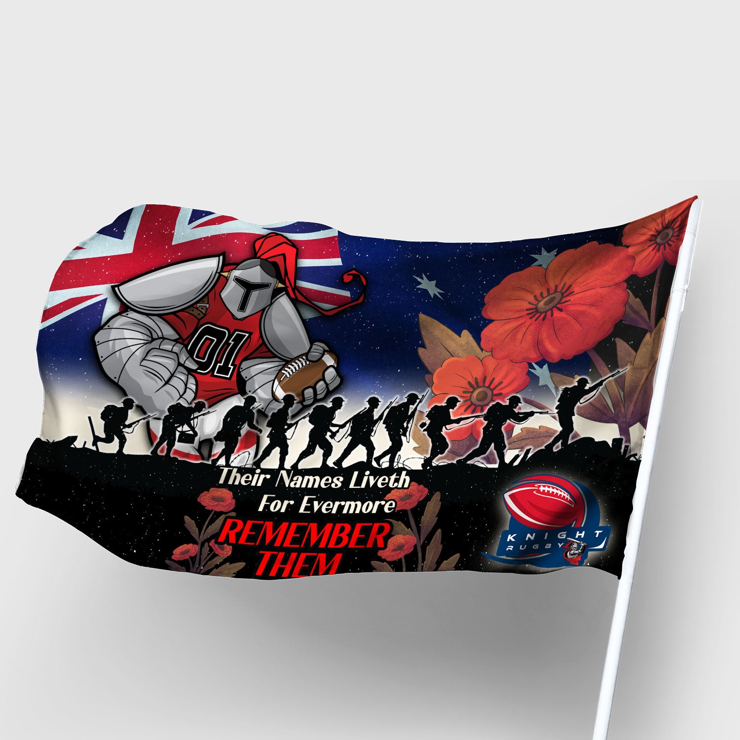 Knights Rugby Flag - REMEMBER THEM Red Poppy Flowers Flag - Vibe Hoodie Shop