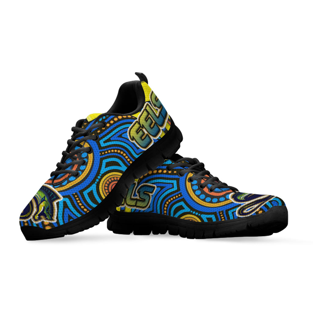 Eels Rugby Sneakers - Electric Eel With Aboriginal Patterns Sneakers - Vibe Hoodie Shop