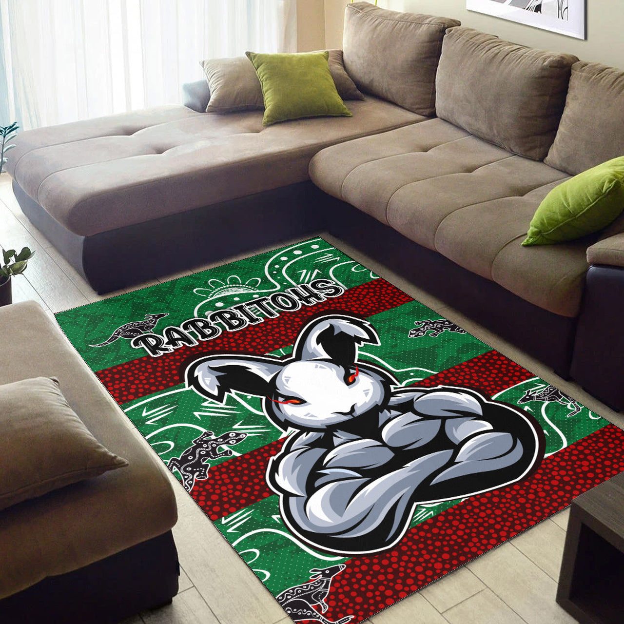 Rabbitohs Rugby Area Rug - Custom Indigenous Super Rabbitohs Area Rug RLT13 - Vibe Hoodie Shop