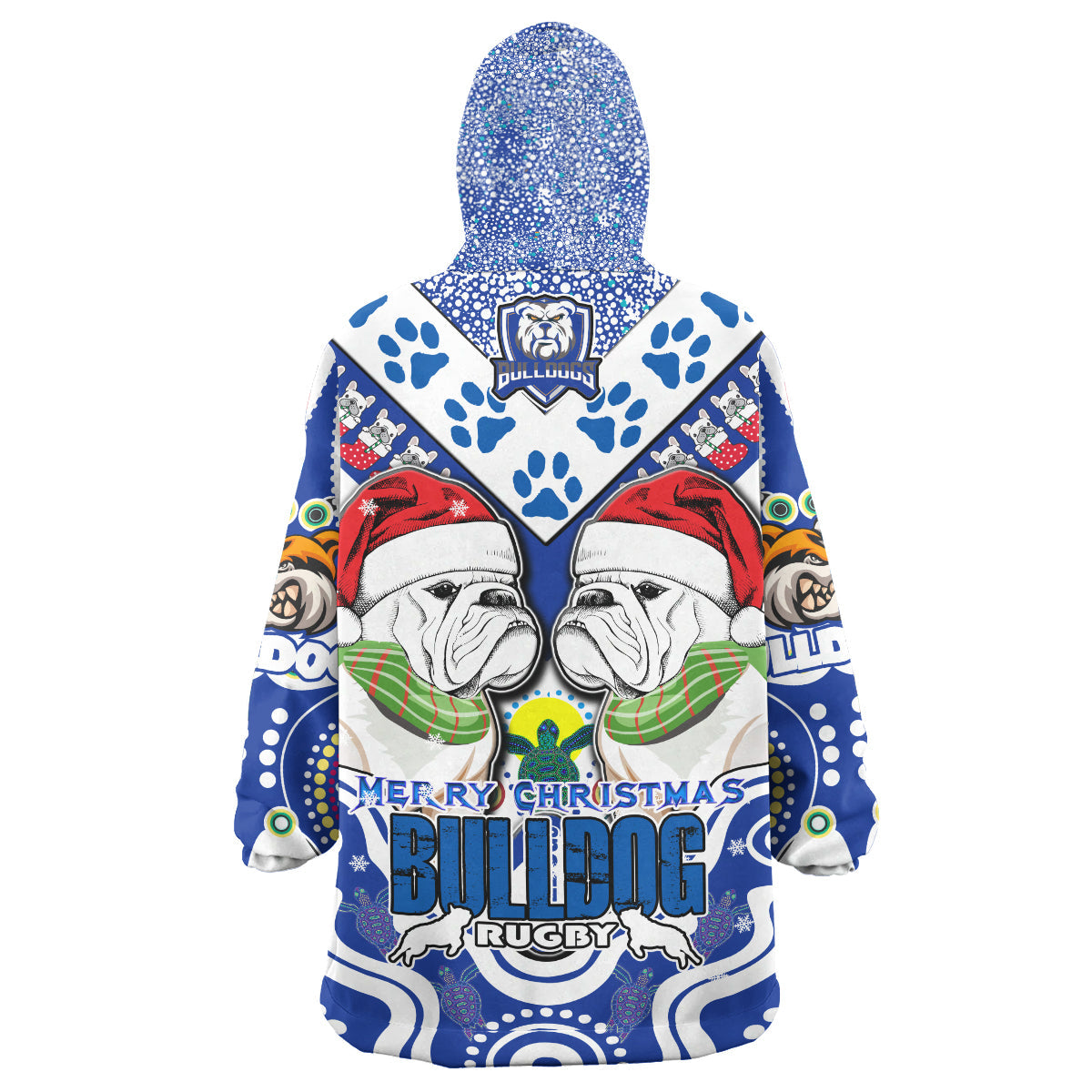 Bulldogs Rugby Christmas Snug Hoodie - Custom Merry Bulldogs Christmas Indigenous Wearable Blanket Hoodie - Vibe Hoodie Shop