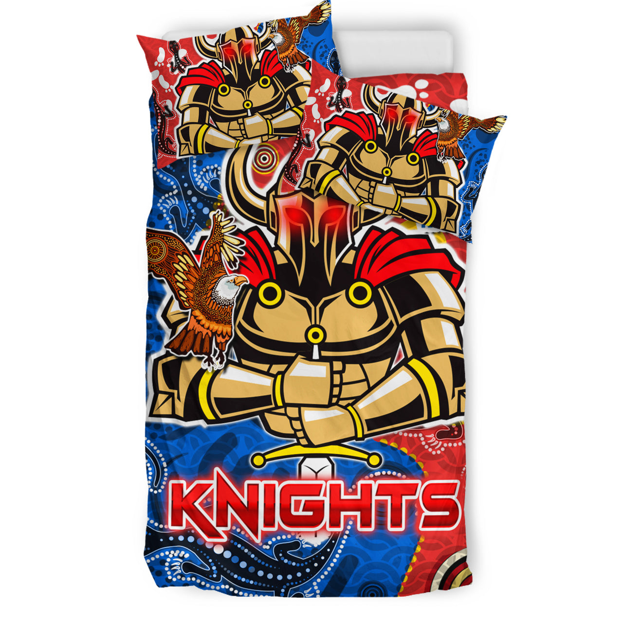 Knights Aboriginal Rugby Bedding Set - Custom Indigenous Knights With Aussie Lizard and Eagle RLT13 - Vibe Hoodie Shop