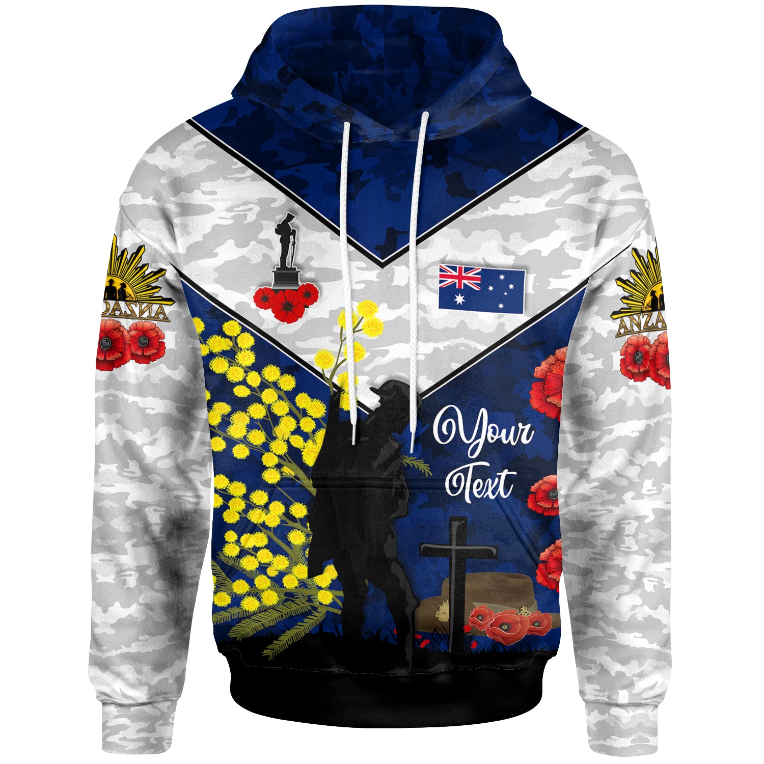 Australia Anzac Day Hoodie - Poppies with Golden Wattle Flowers Lest We Forget - Vibe Hoodie Shop