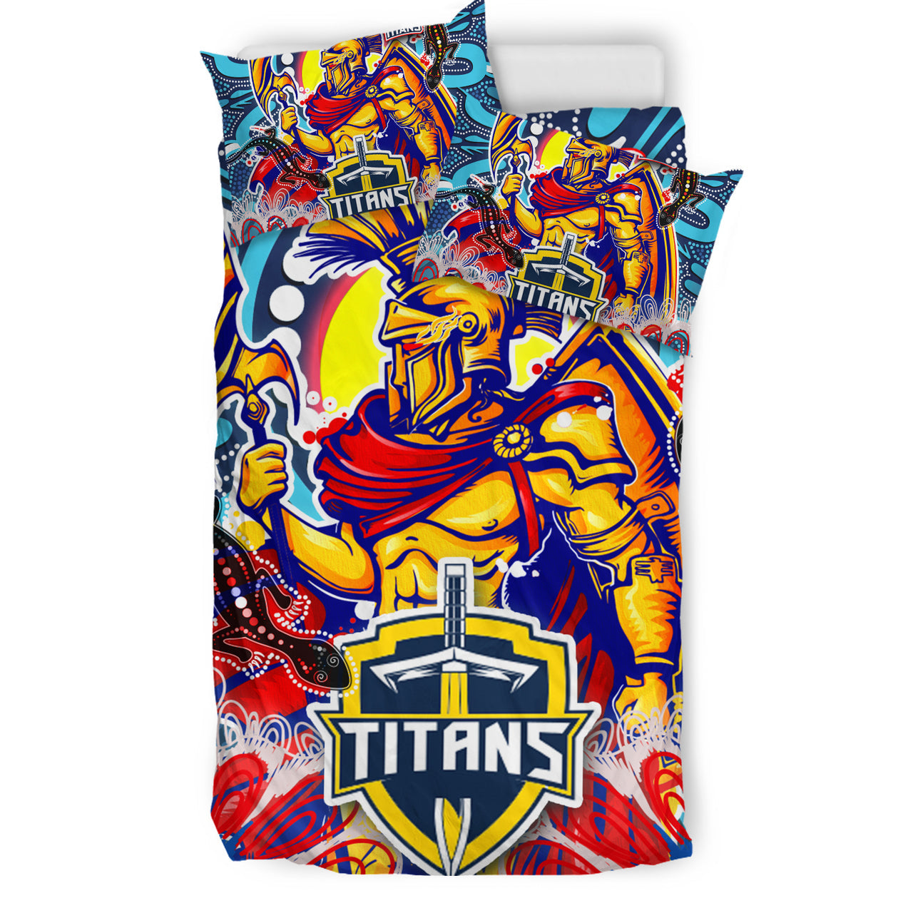 Titans Aboriginal Custom Rugby Bedding Set - The Indigenous Titans Warriors With Aboriginal Lizard And Sun RLT13 - Vibe Hoodie Shop