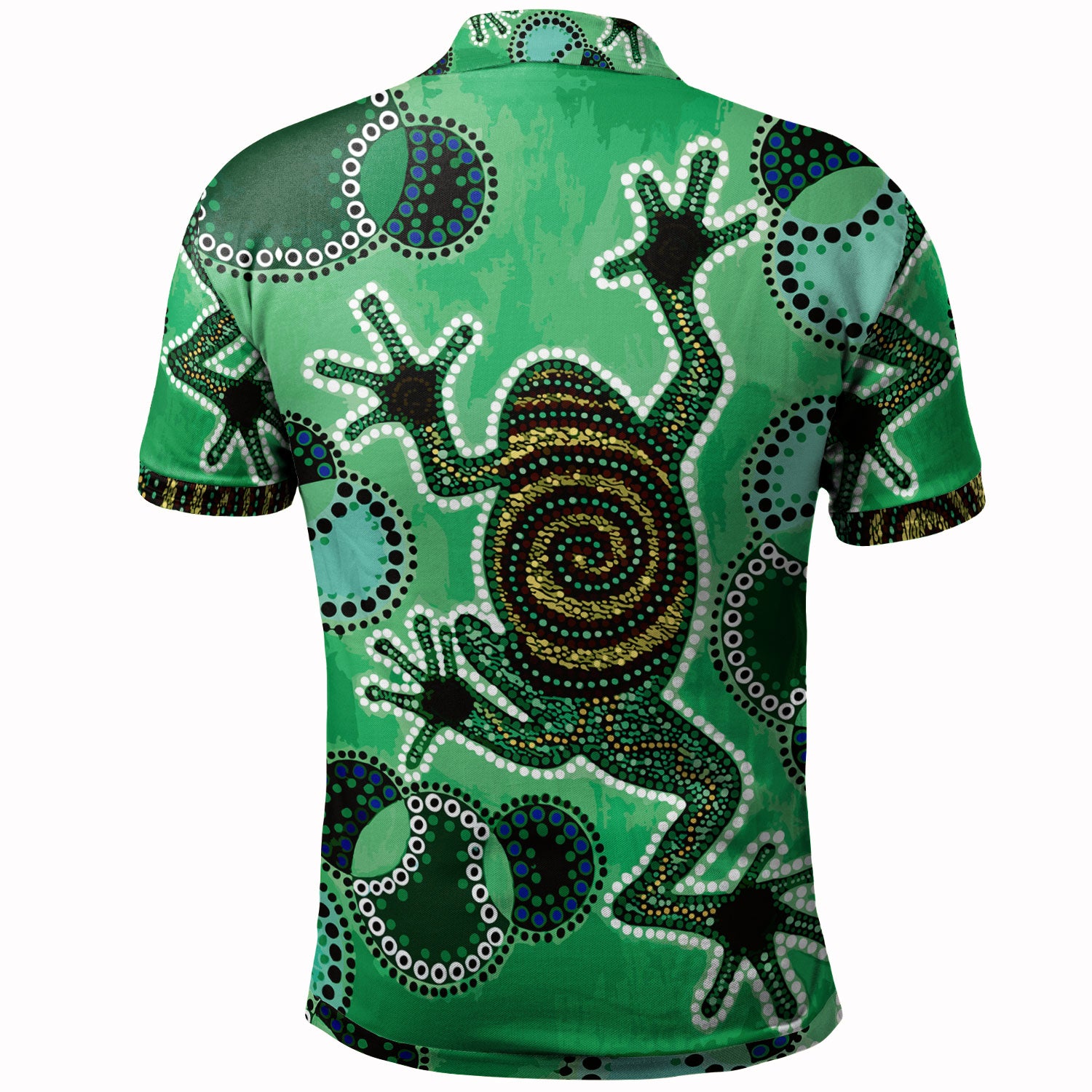 Australia Aboriginal Inspired Custom Polo Shirt - Indigenous Green Frog Watercolor Dot Art Painting - Vibe Hoodie Shop