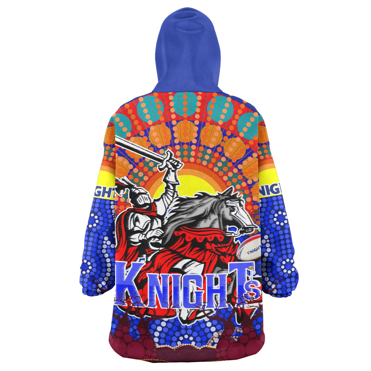 Knights Rugby Snug Hoodie - Custom Indigenous Knights With Rugby Ball And Sun Watercolor Dot Painting Wearable Blanket Hoodie - Vibe Hoodie Shop