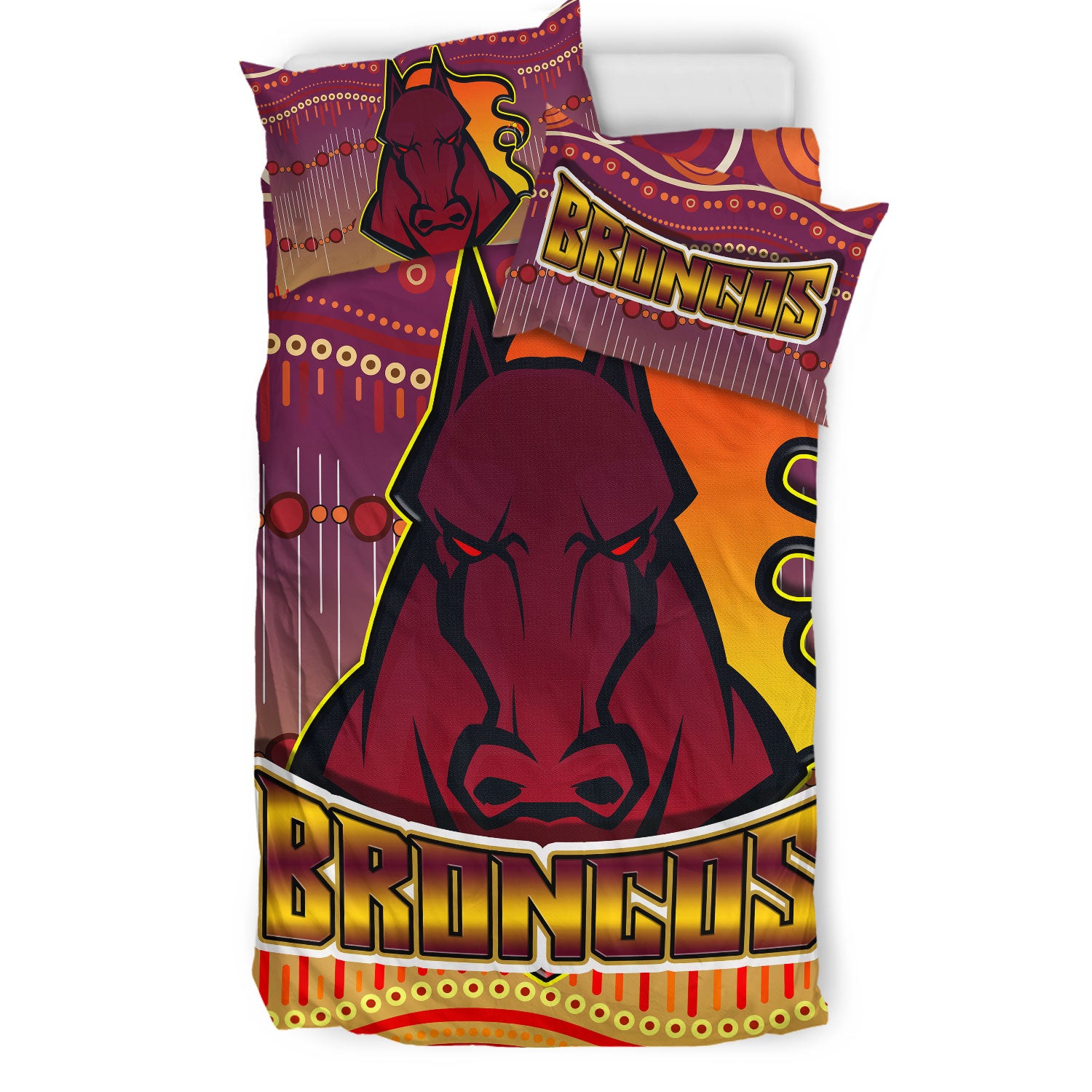 Broncos Rugby Bedding Set - Horse Aboriginal Patterns Bedding Set - Vibe Hoodie Shop
