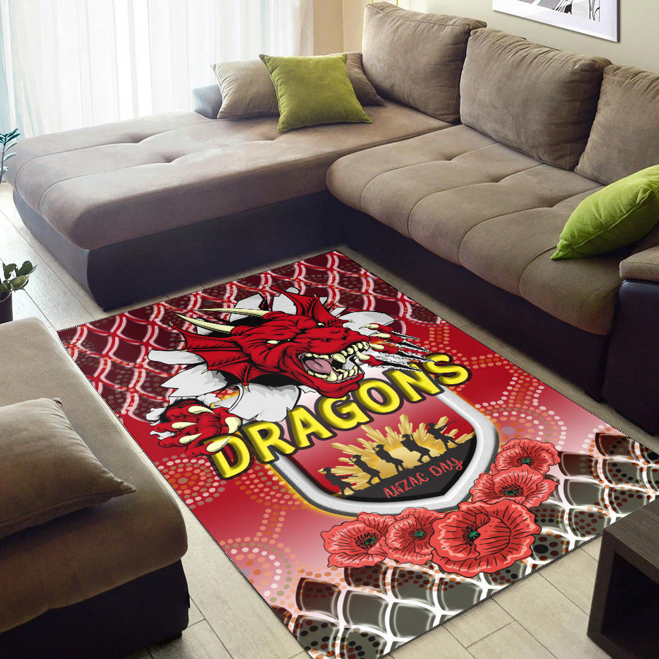 St.George Rugby Area Rug - Aboriginal And ANZAC Day With Dragons Poppy Flower Patterns Area Rug RLT12 - Vibe Hoodie Shop