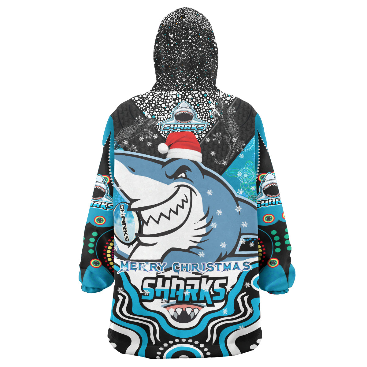 Sharks Rugby Christmas Snug Hoodie - Custom Christmas Super Sharks Indigenous Wearable Blanket Hoodie - Vibe Hoodie Shop