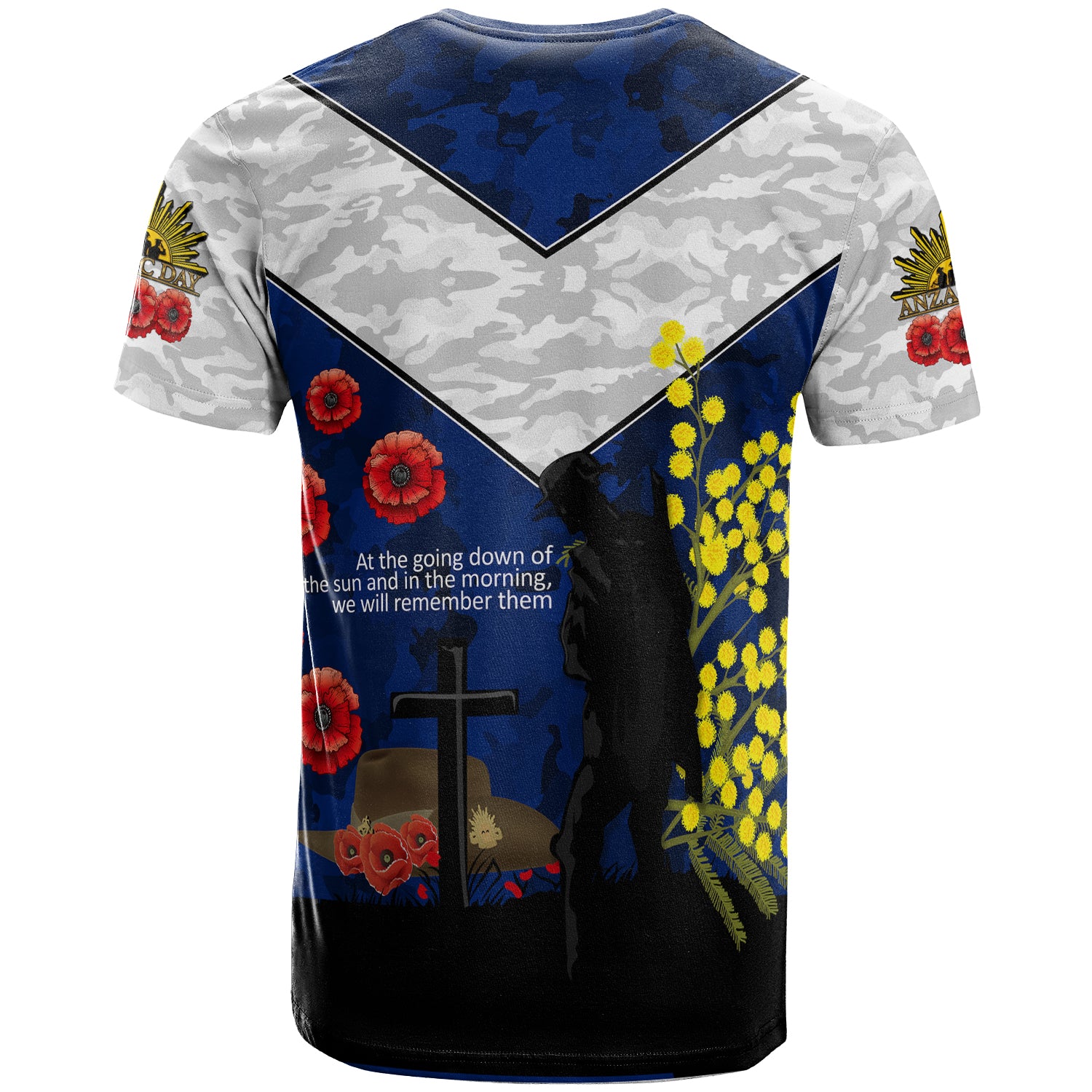 Australia Anzac Day T-shirt - Poppies with Golden Wattle Flowers Lest We Forget - Vibe Hoodie Shop