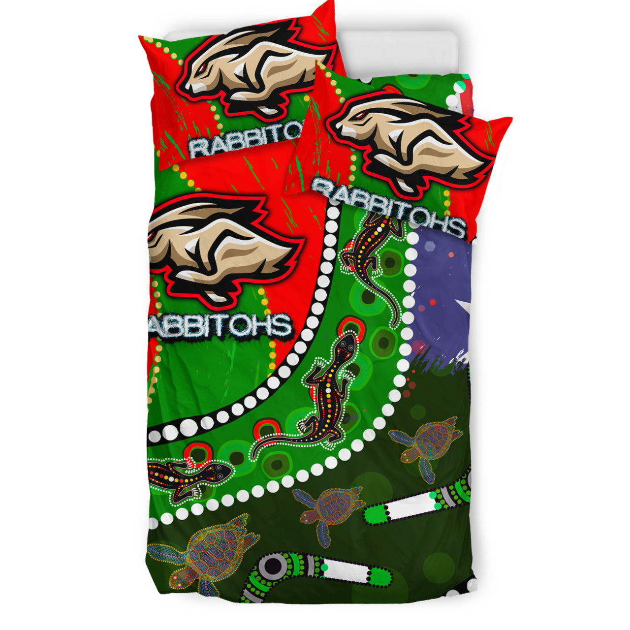 Rabbitohs Aboriginal Rugby Custom Bedding Set - The Indigenous Bunnies's Army RLT13 - Vibe Hoodie Shop