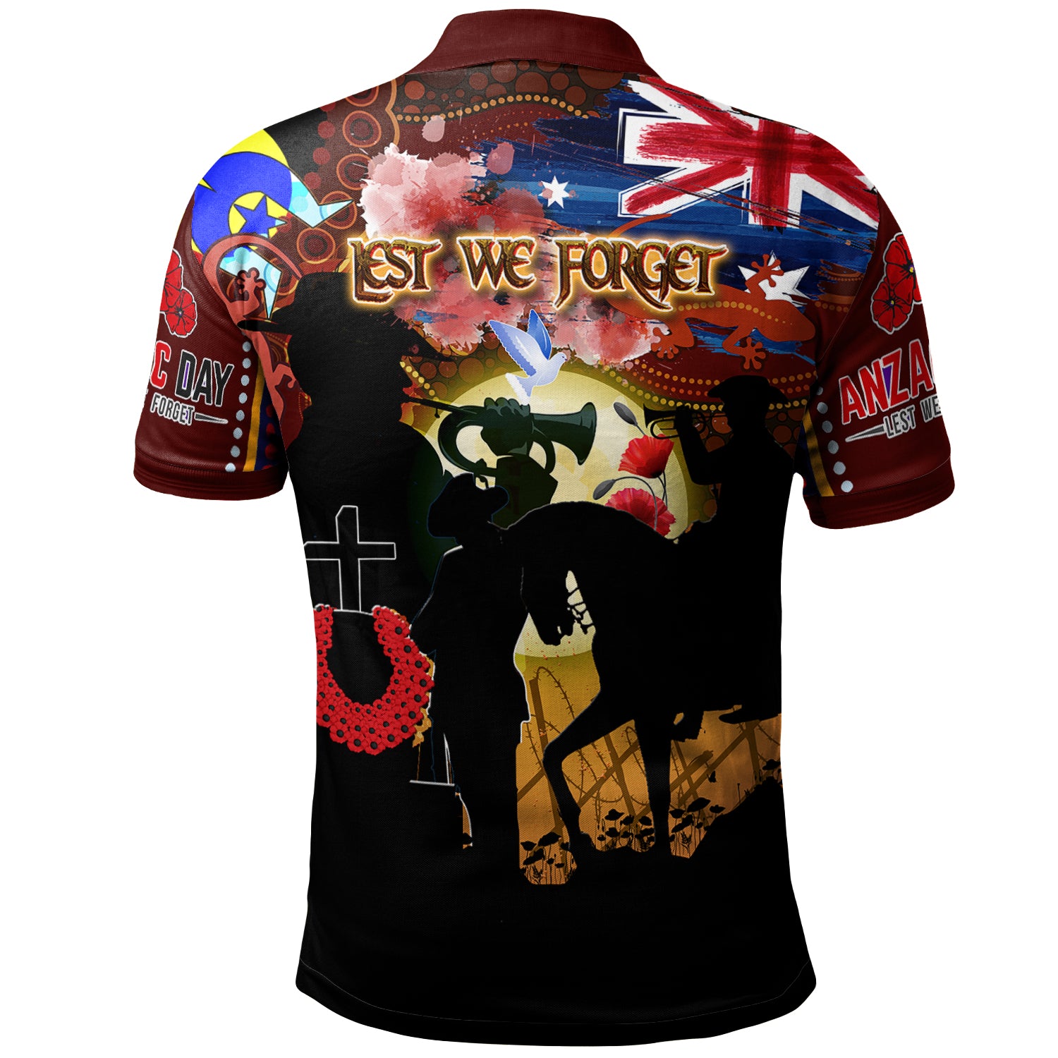 Australia Anzac Day Aboriginal Inspired Brown Polo Shirt - Custom The Aboriginal Inspired and Torres Strait Islander Commemorative Polo Shirt - Vibe Hoodie Shop