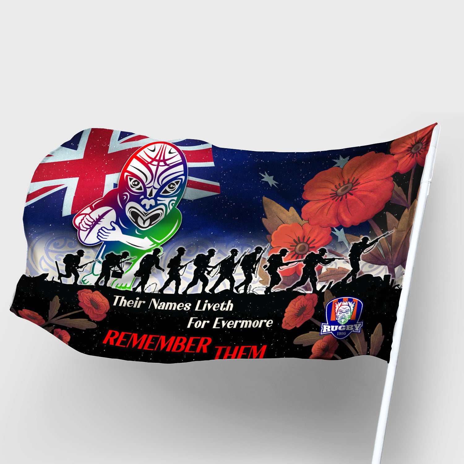 Warriors Rugby Flag - REMEMBER THEM Red Poppy Flowers Flag - Vibe Hoodie Shop