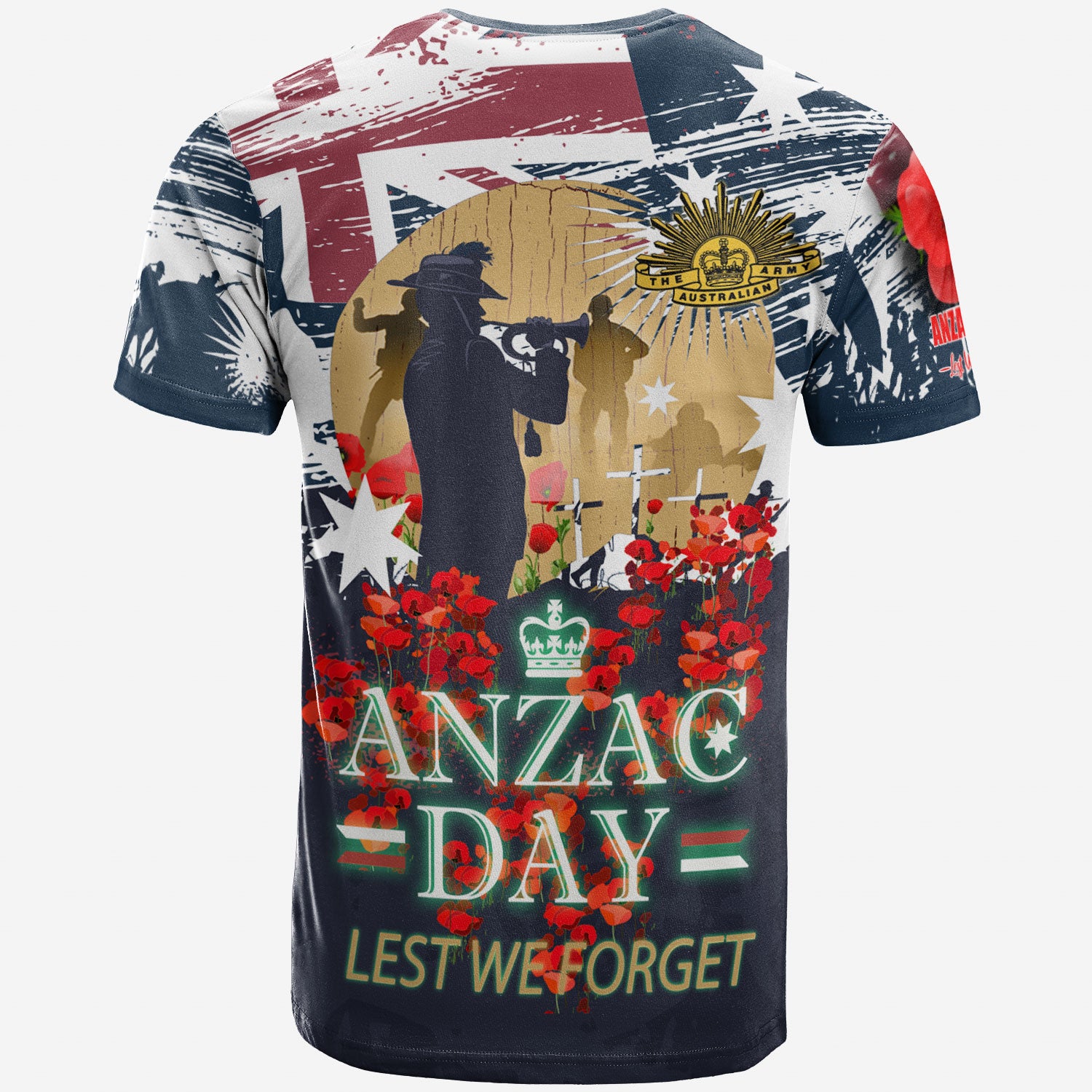 Australia Anzac Day Blue T-shirt - Remembrance Poppy Lest We Forget - Vibe Hoodie Shop