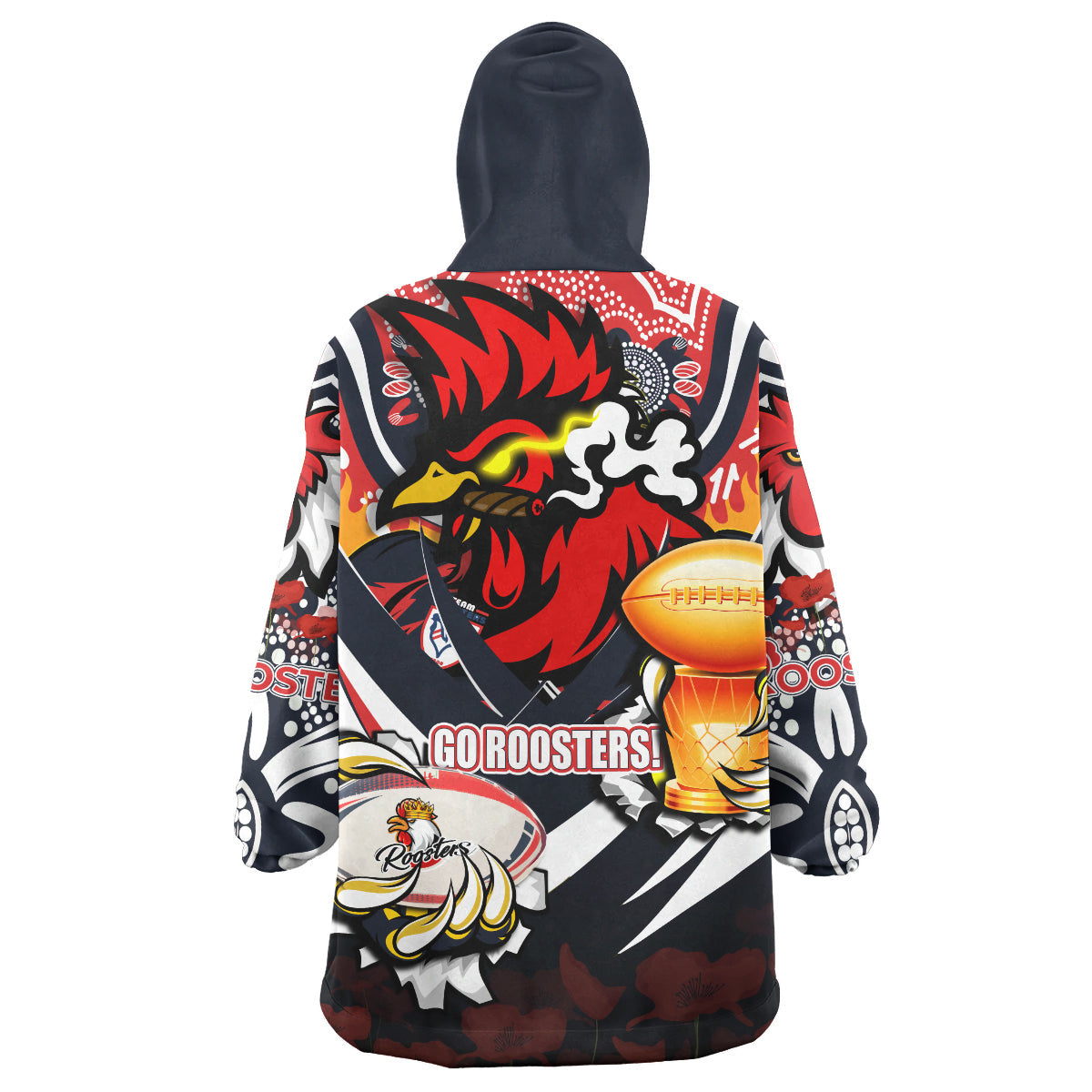 Roosters Premierships Rugby Snug Hoodie - Custom "Go Roosters!" Super Champion Claw Scratch Aboriginal Culture Wearable Blanket Hoodie - Vibe Hoodie Shop