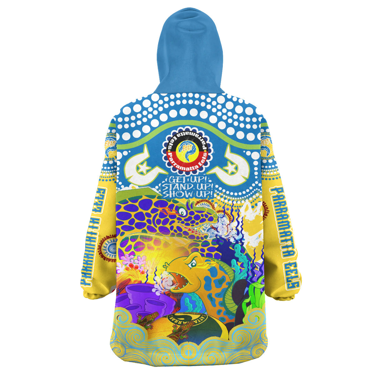 Eels Rugby NAIDOC Snug Hoodie - Custom Indigenous Parramatta Eels Getting Up, Standing Up, and Showing Up Wearable Blanket Hoodie - Vibe Hoodie Shop