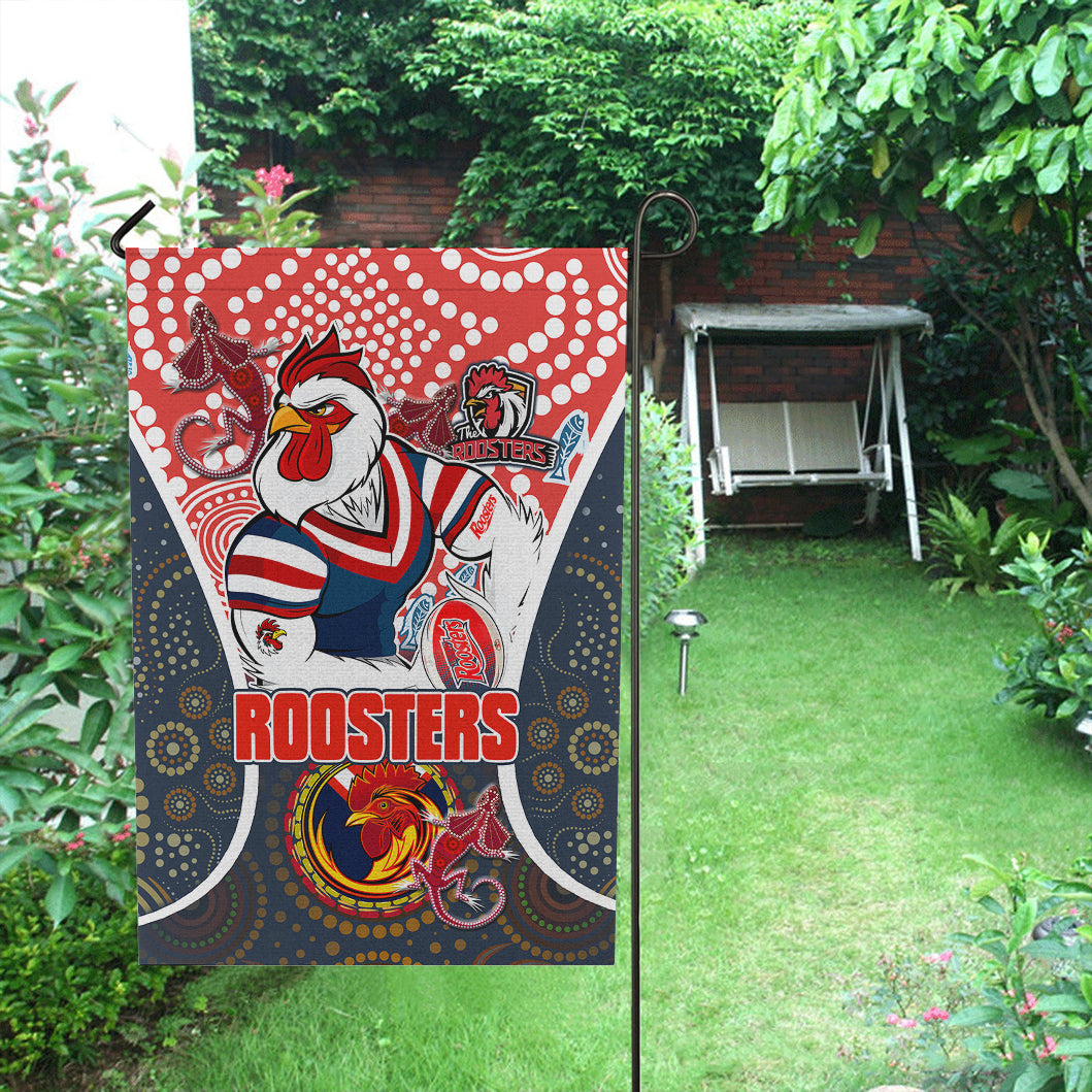 Roosters Rugby Flag - Custom Mighty Roosters With Aboriginal Art Flag - Vibe Hoodie Shop