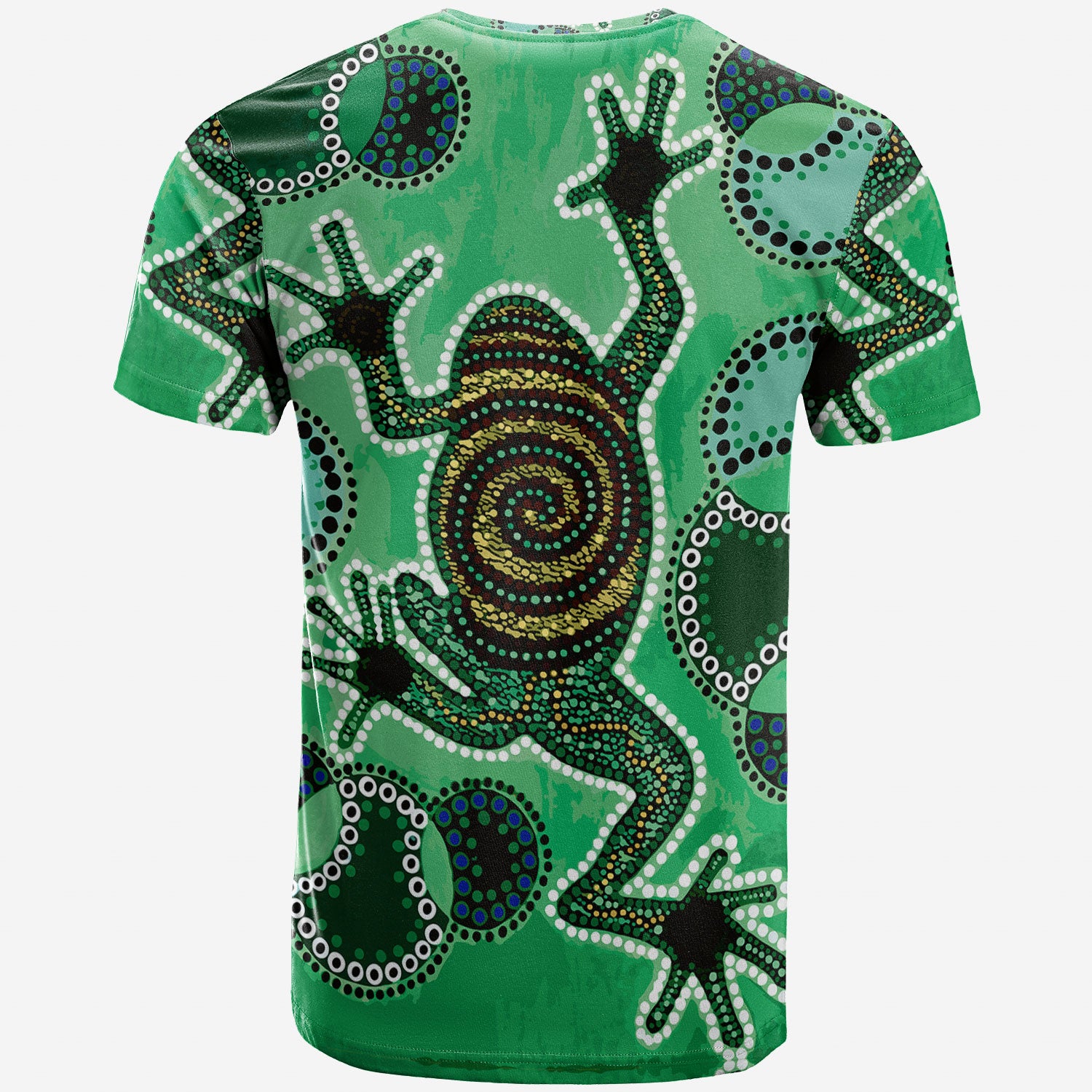 Australia Aboriginal Inspired Custom T-shirt - Indigenous Green Frog Watercolor Dot Art Painting - Vibe Hoodie Shop