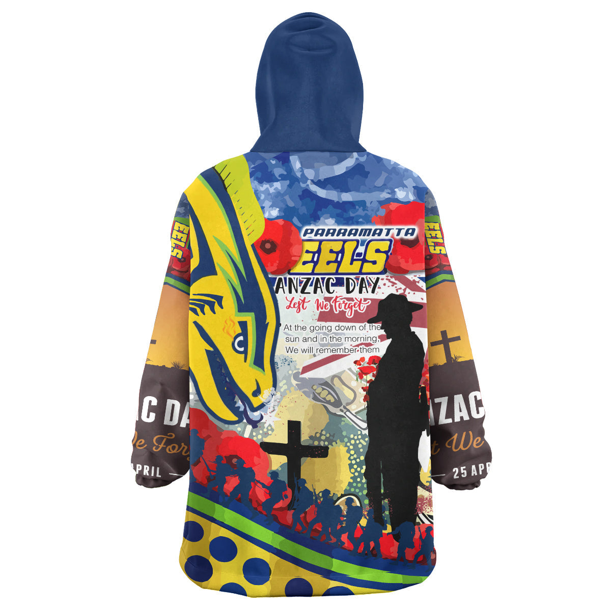 Eels Rugby Australia Anzac Day Lest We Forget Custom Snug Hoodie - Remembrance Eels With Anzac Poppy Watercolour Style Wearable Blanket Hoodie RLT14 - Vibe Hoodie Shop