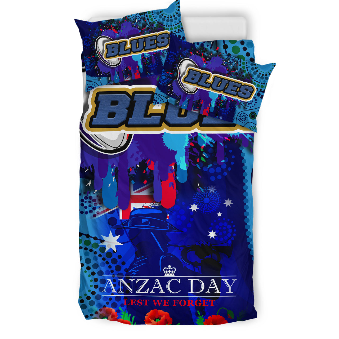 Blues Rugby Bedding Set - Aboriginal ANZAC Day '' Lest We Forget '' Color Drawing Patterns Bedding Set RLT12 - Vibe Hoodie Shop