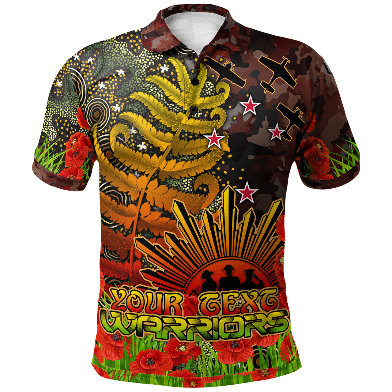Warriors Rugby Polo Shirt - Custom ANZAC Warriors with Remembrance Poppy and Indigenous Patterns Polo Shirt RLT13 - Vibe Hoodie Shop