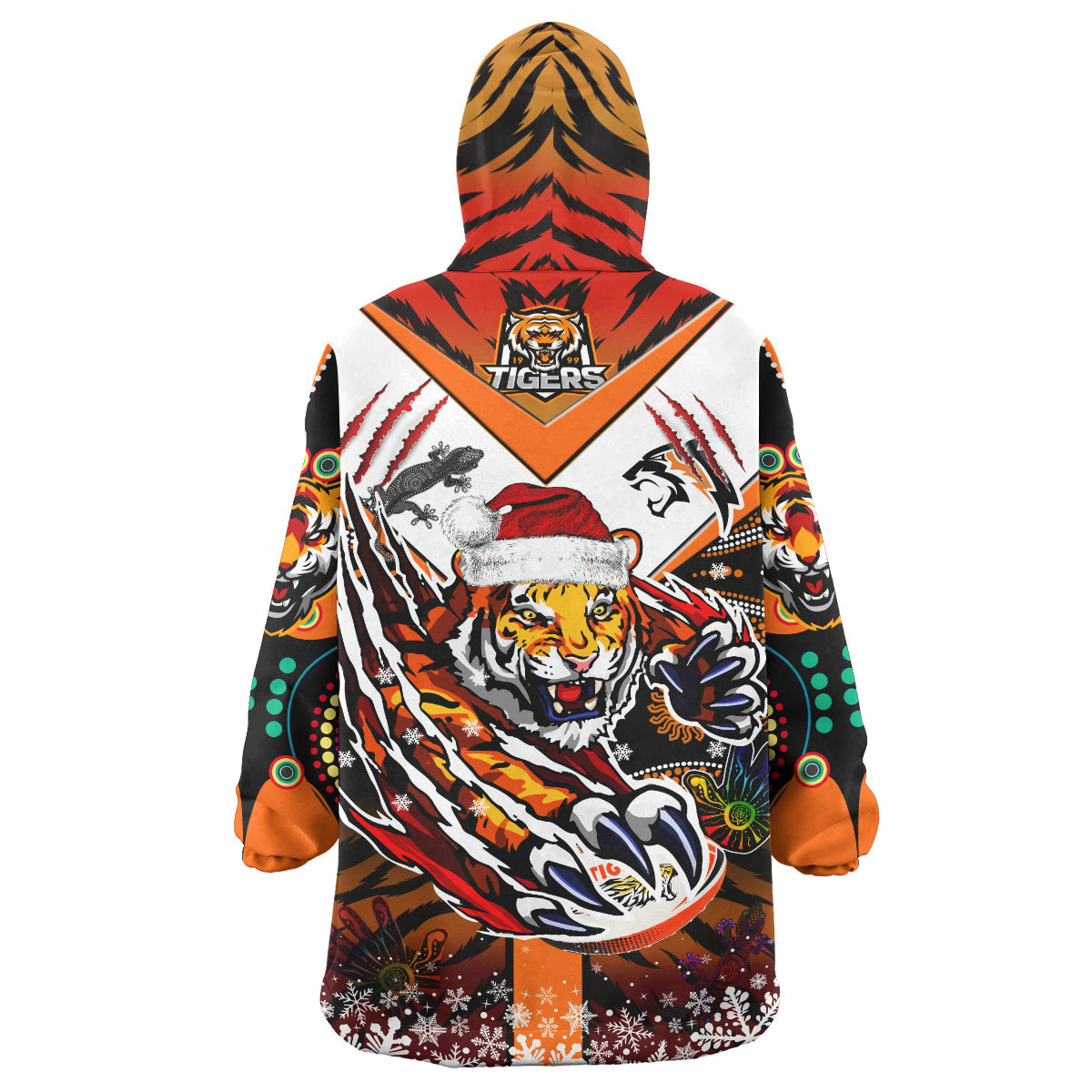 Tigers Rugby Christmas Snug Hoodie - Custom Merry Tigers Christmas Indigenous Wearable Blanket Hoodie - Vibe Hoodie Shop