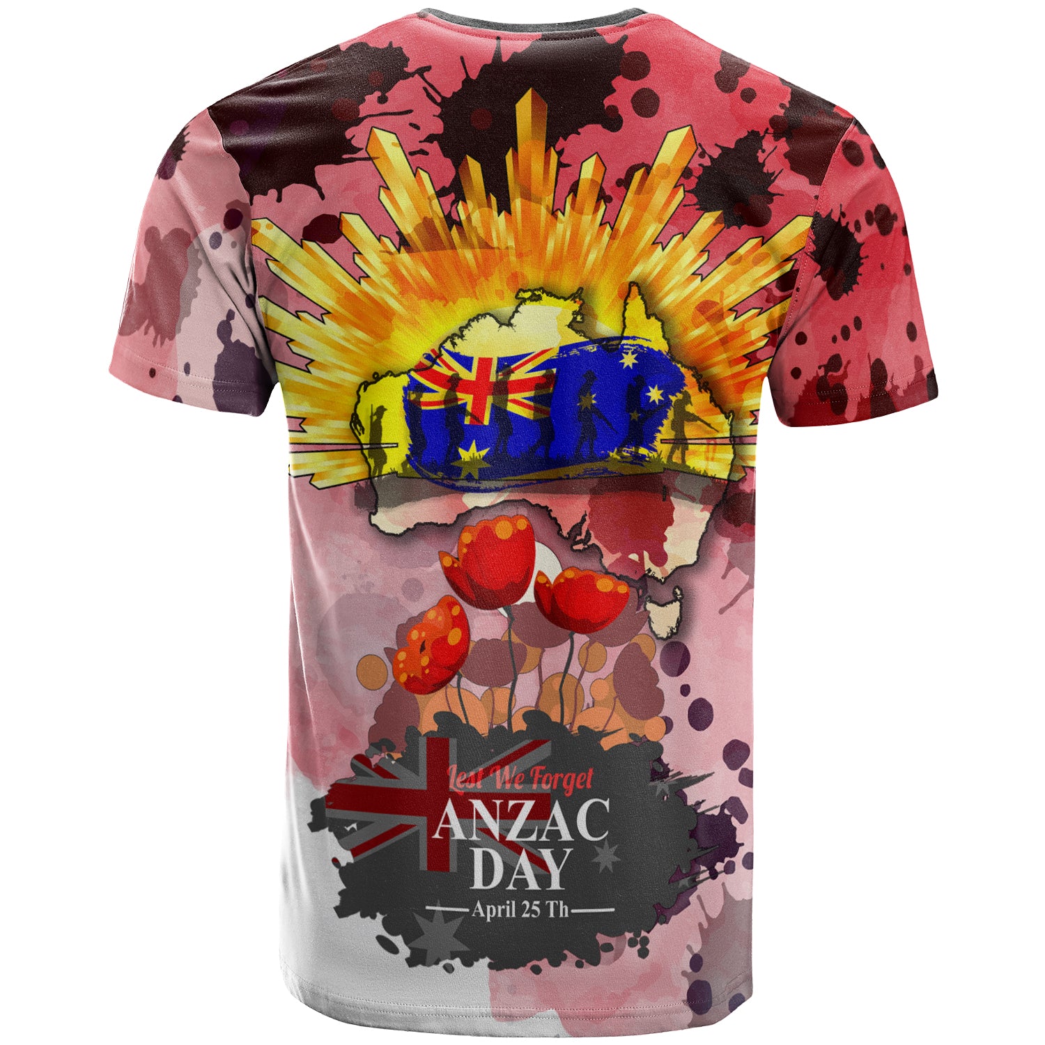 Australia Anzac Day T- Shirt - Anzac Day"Lest We Forget" Color Drawing Patterns T- Shirt - Vibe Hoodie Shop