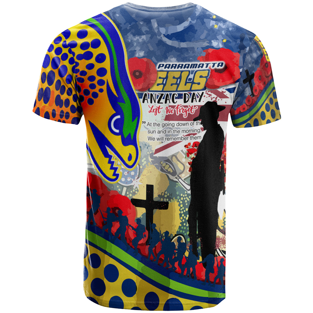 Eels Rugby Australia ANZAC Day Lest We Forget Custom T shirt - Remembrance Eels With ANZAC Poppy Watercolour Style RLT13 - Vibe Hoodie Shop