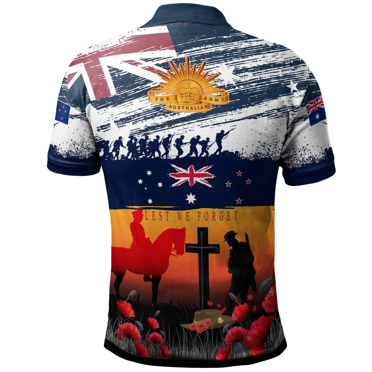 Australian and New Zealand Army Corps Anzac Day Polo Shirt - For The Fallen, Lest We Forget - Vibe Hoodie Shop