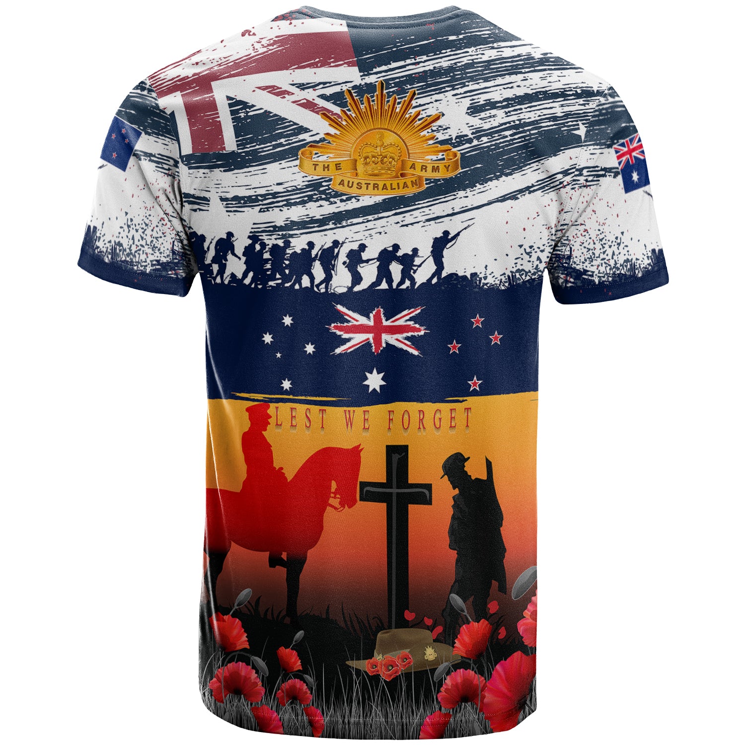 Australian and New Zealand Army Corps Anzac Day T-shirt - For The Fallen, Lest We Forget - Vibe Hoodie Shop