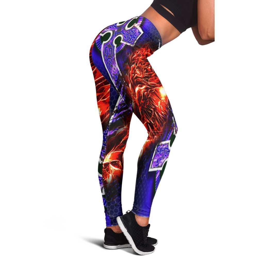 Celtic Dragon Leggings - Fire Dragon And Water Cross Style - Vibe Hoodie Shop