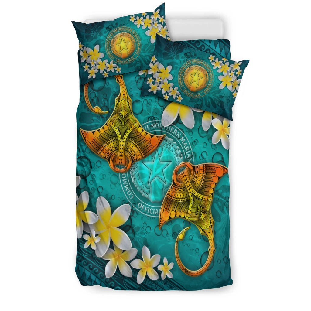 Northern Mariana Islands Polynesian Bedding Set - Manta Ray Ocean - Vibe Hoodie Shop