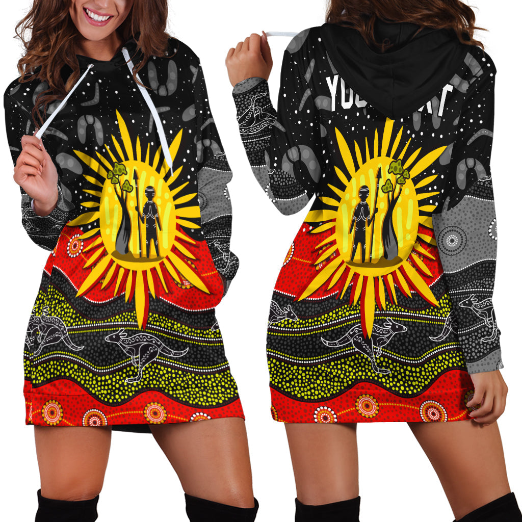 (Custom Personalised) Aboriginal Flag Hoodie Dress Energetic Aussie - Vibe Hoodie Shop