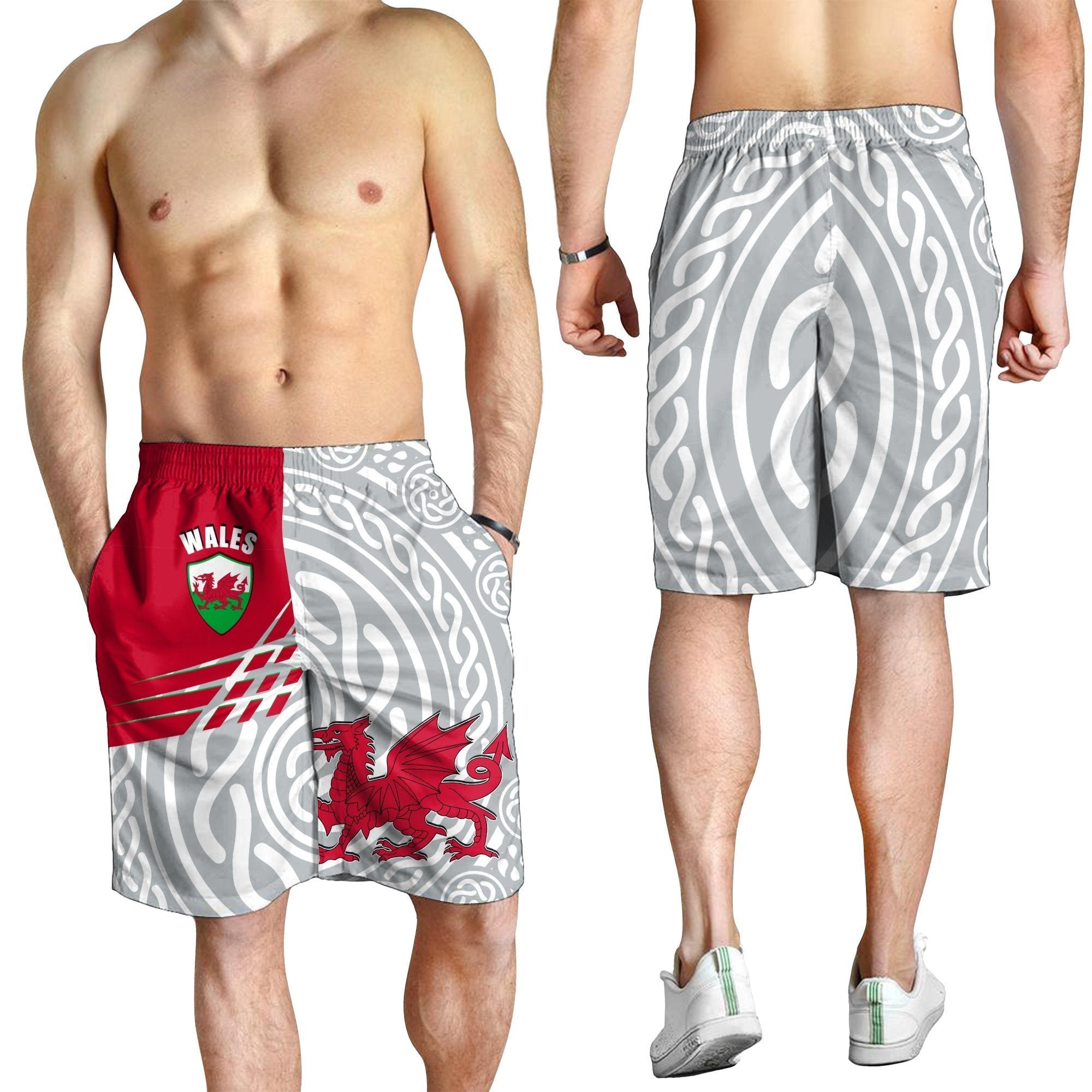 Wales Men's Short - Welsh Cymru With Celtic Patterns - Vibe Hoodie Shop