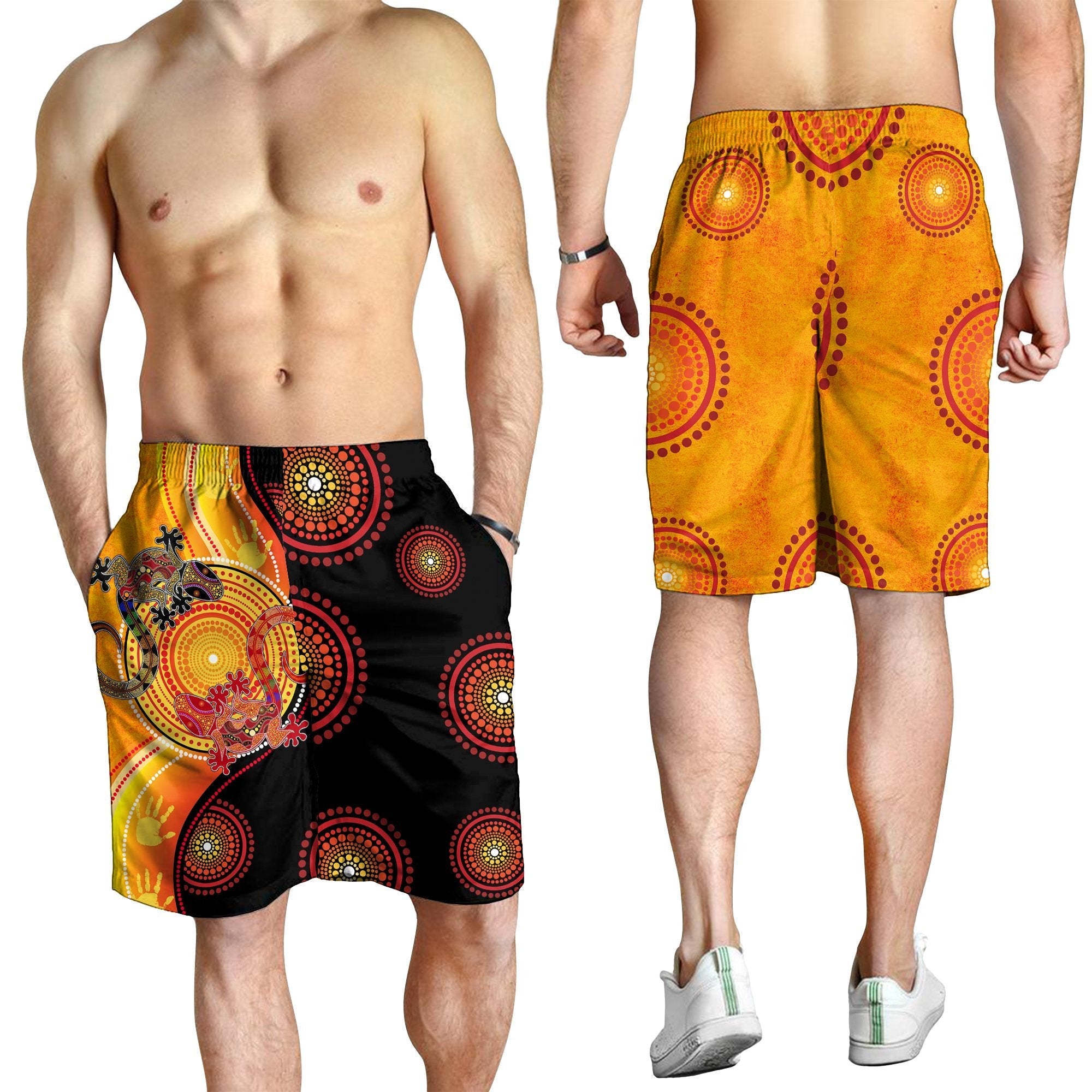 Aboriginal Men's Shorts - Couple Aboriginal Lizards - Vibe Hoodie Shop