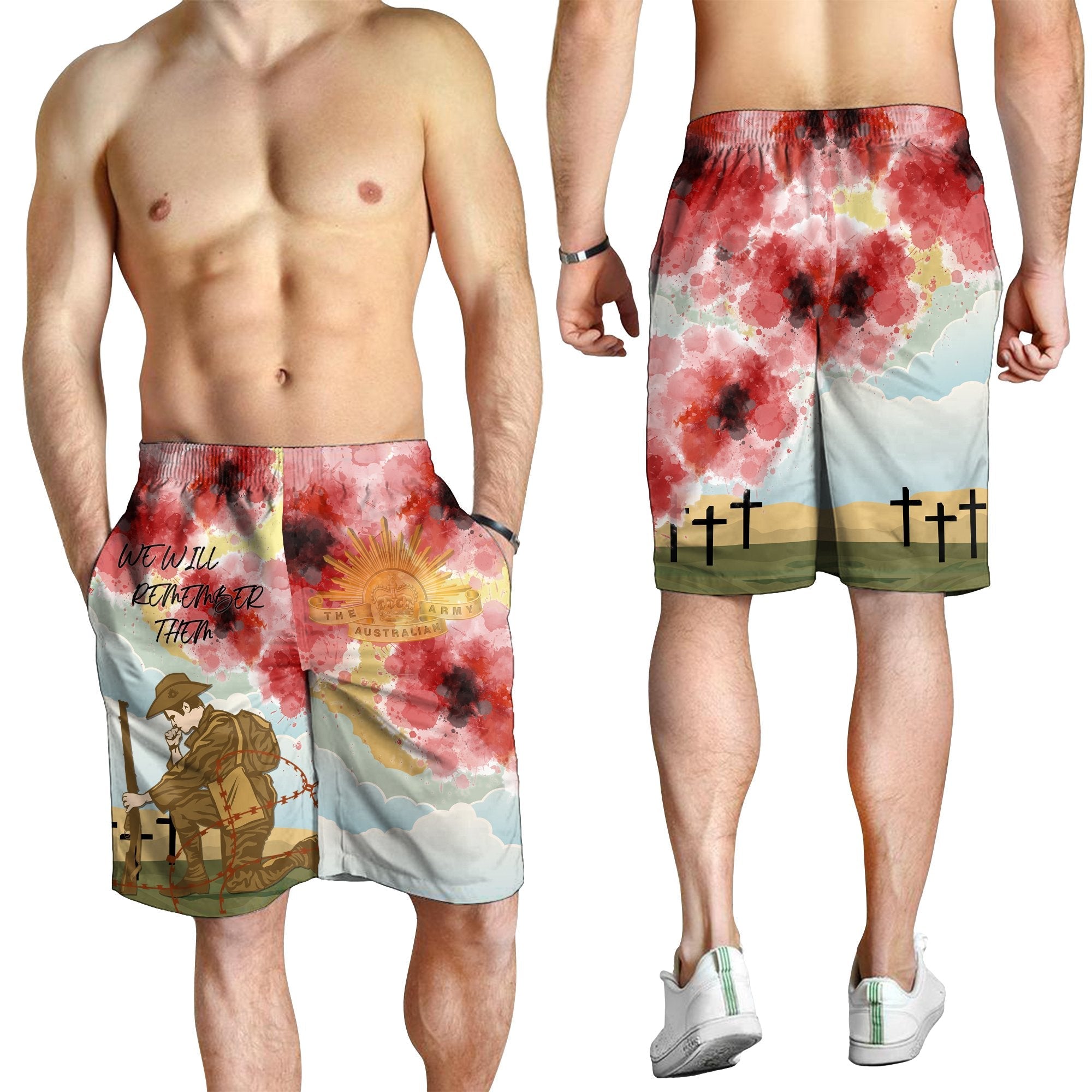 ANZAC Day Men's Shorts - We Will Remember Them - Vibe Hoodie Shop