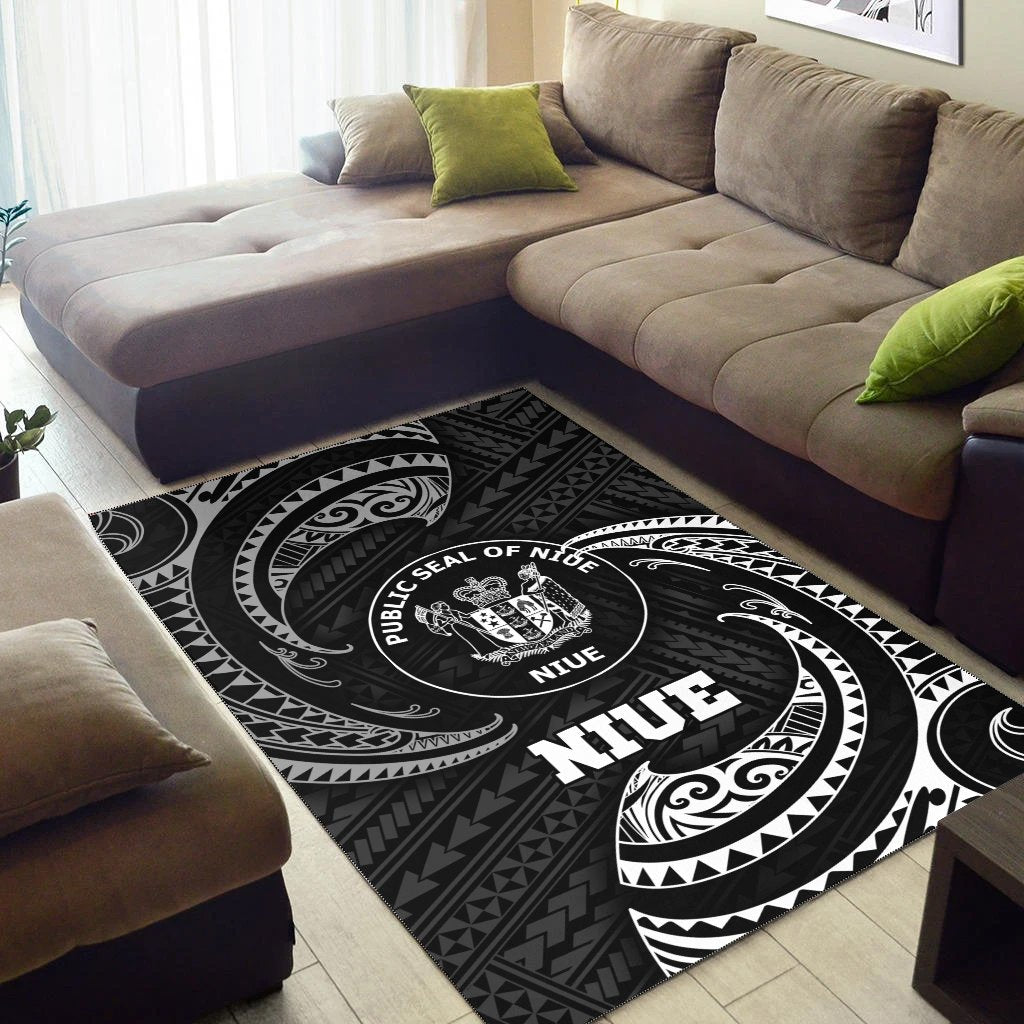 Niue Polynesian Area Rug - White Tribal Wave - Vibe Hoodie Shop