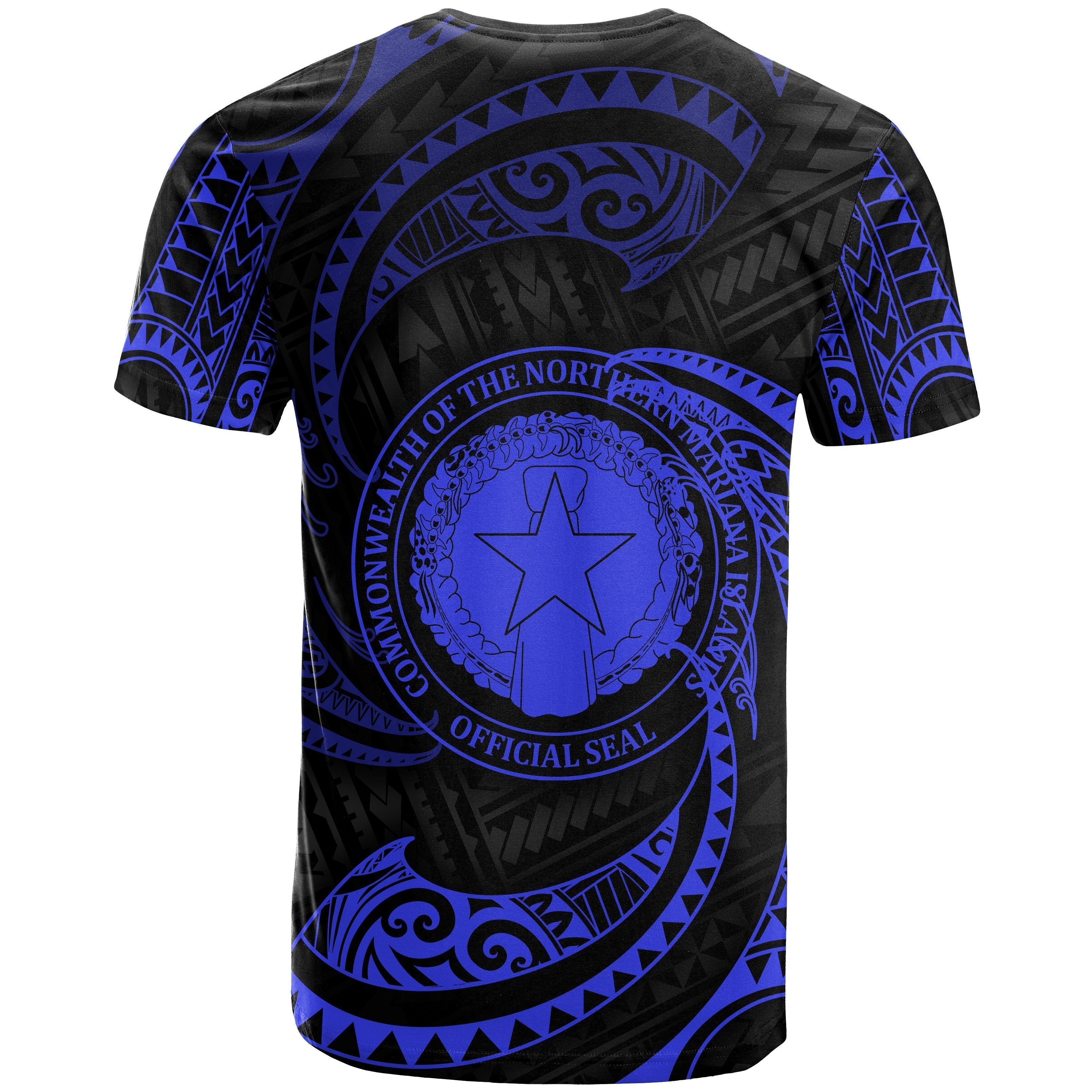 Northern Mariana Islands Polynesian Custom Personalised T shirt - Blue Tribal Wave - Vibe Hoodie Shop