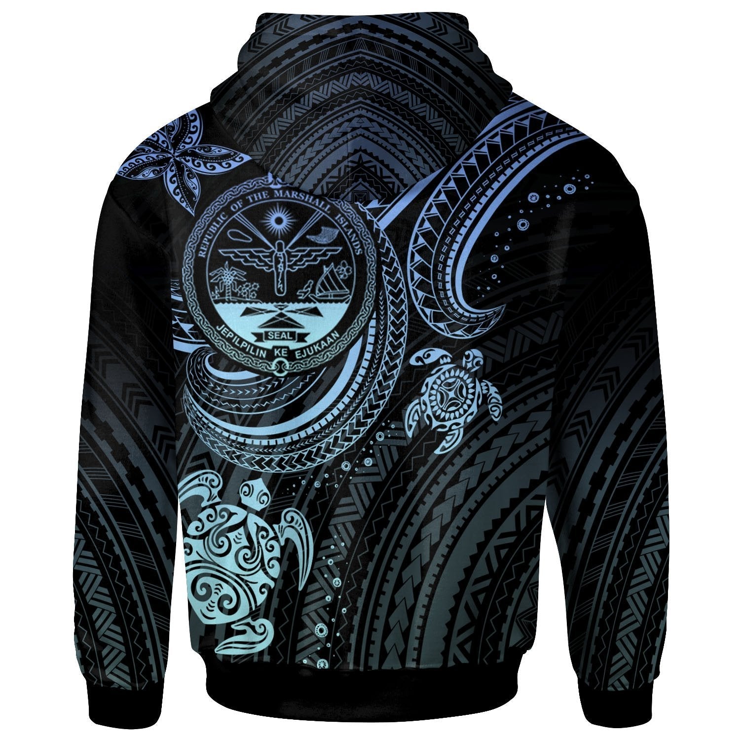 Marshall Islands Custom Personalised Hoodie - Coat Of Arm with Blue Turtle - Vibe Hoodie Shop