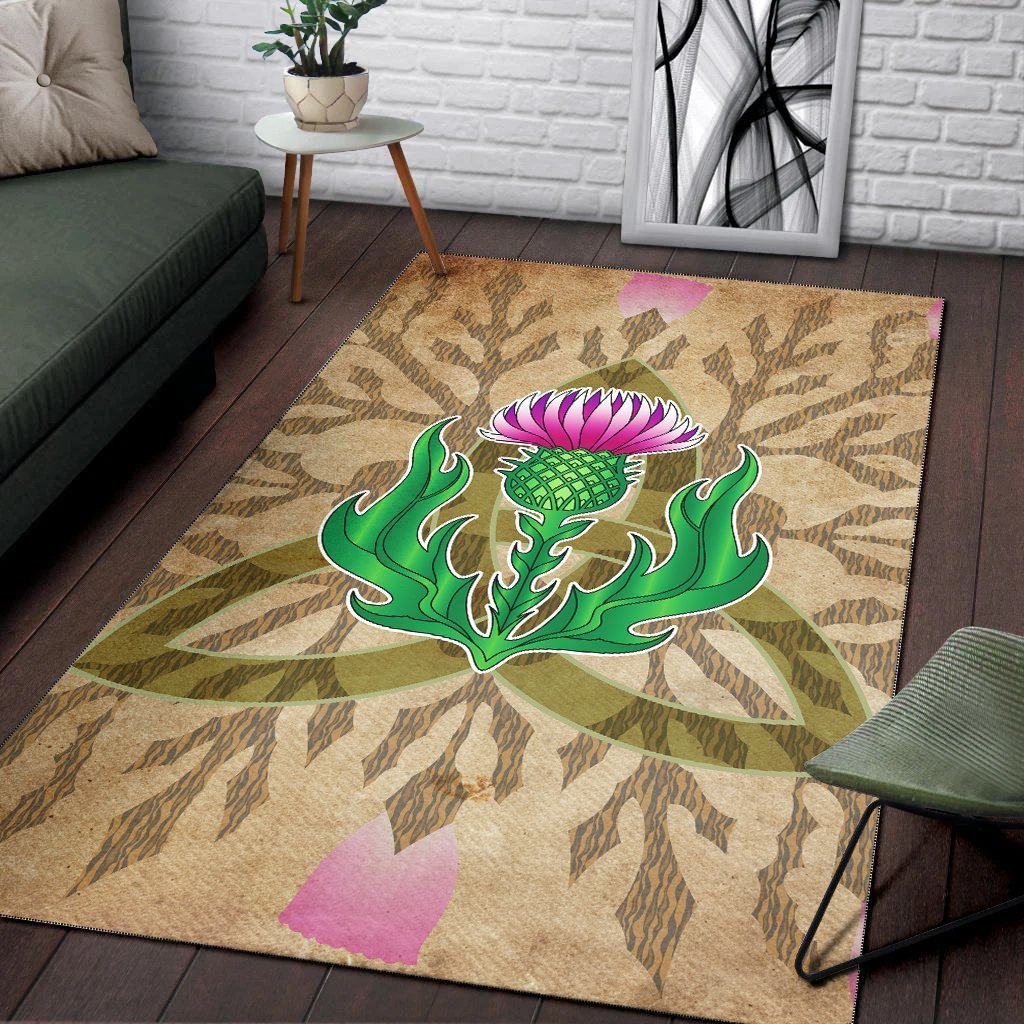 Scottish Area Rug - Thistle Flowers Celtic Knot Vintage Style - Vibe Hoodie Shop