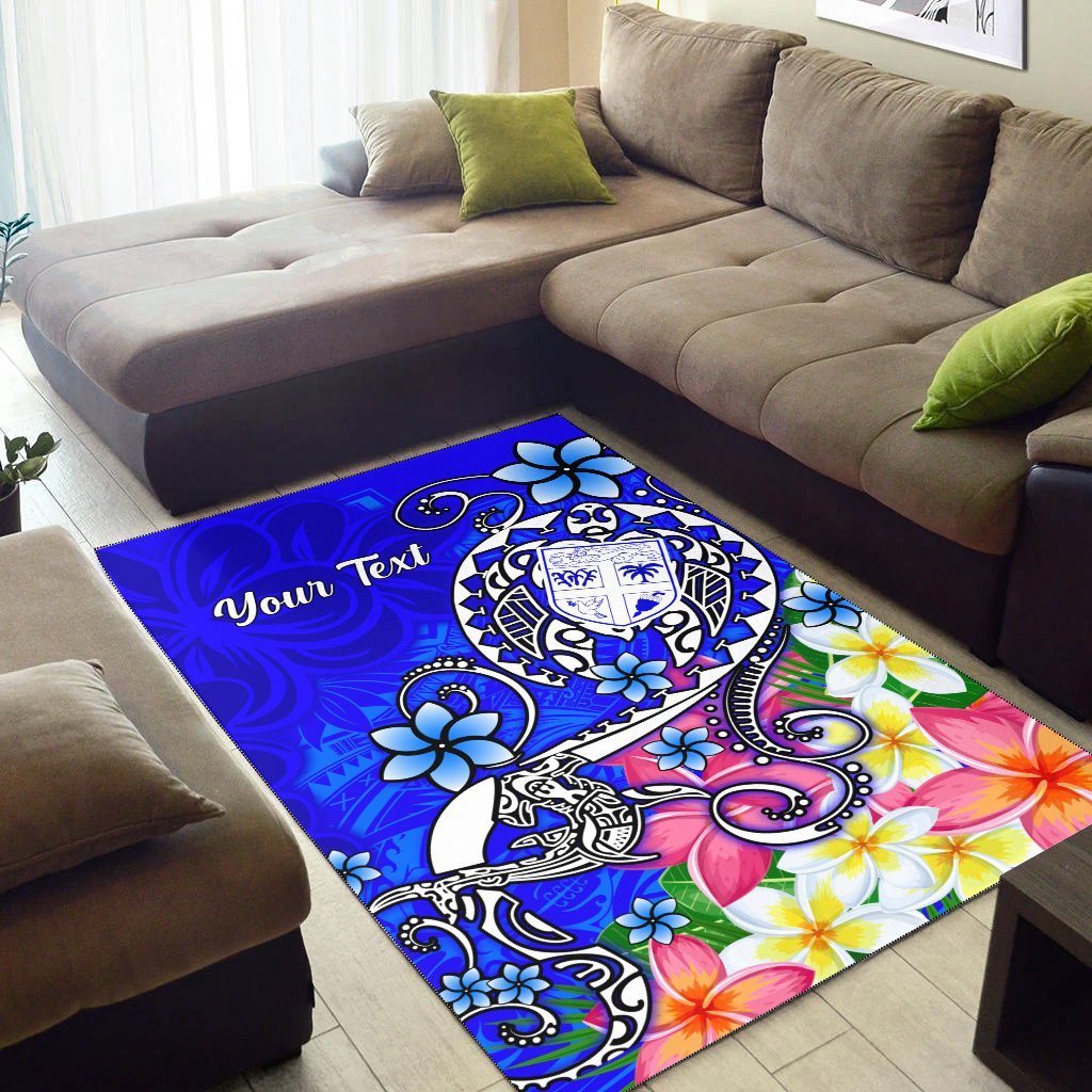 Fiji Custom Personalised Area Rug - Turtle Plumeria (Blue) - Vibe Hoodie Shop